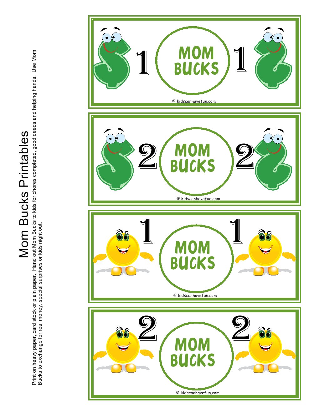 Free Printable Mom Bucks Template