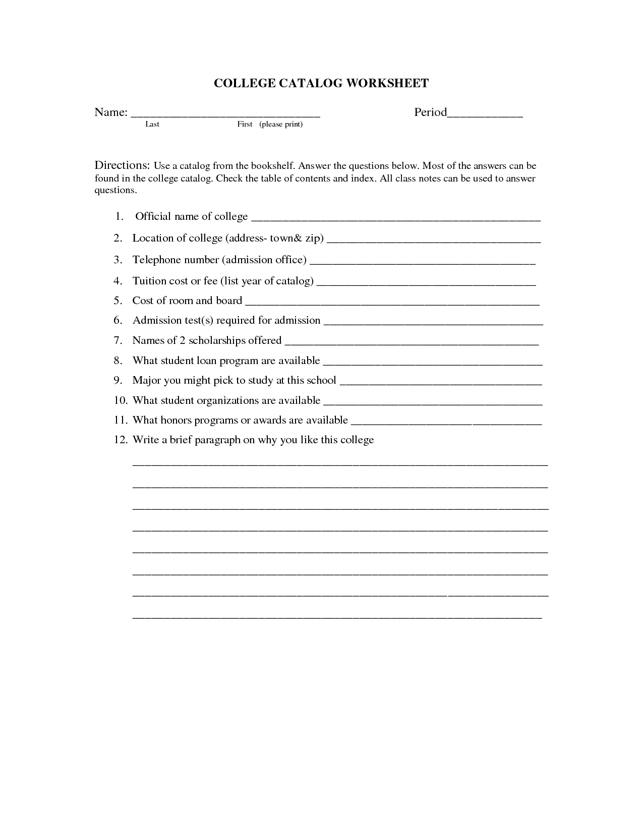 English Worksheets For College Students