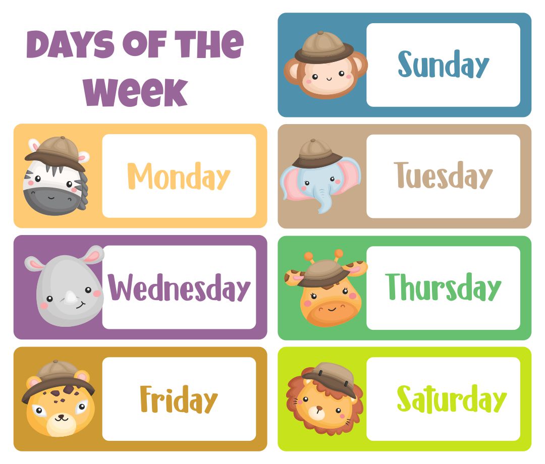 Days Of The Week Chart Free Printable, Calendar for Kids, Free