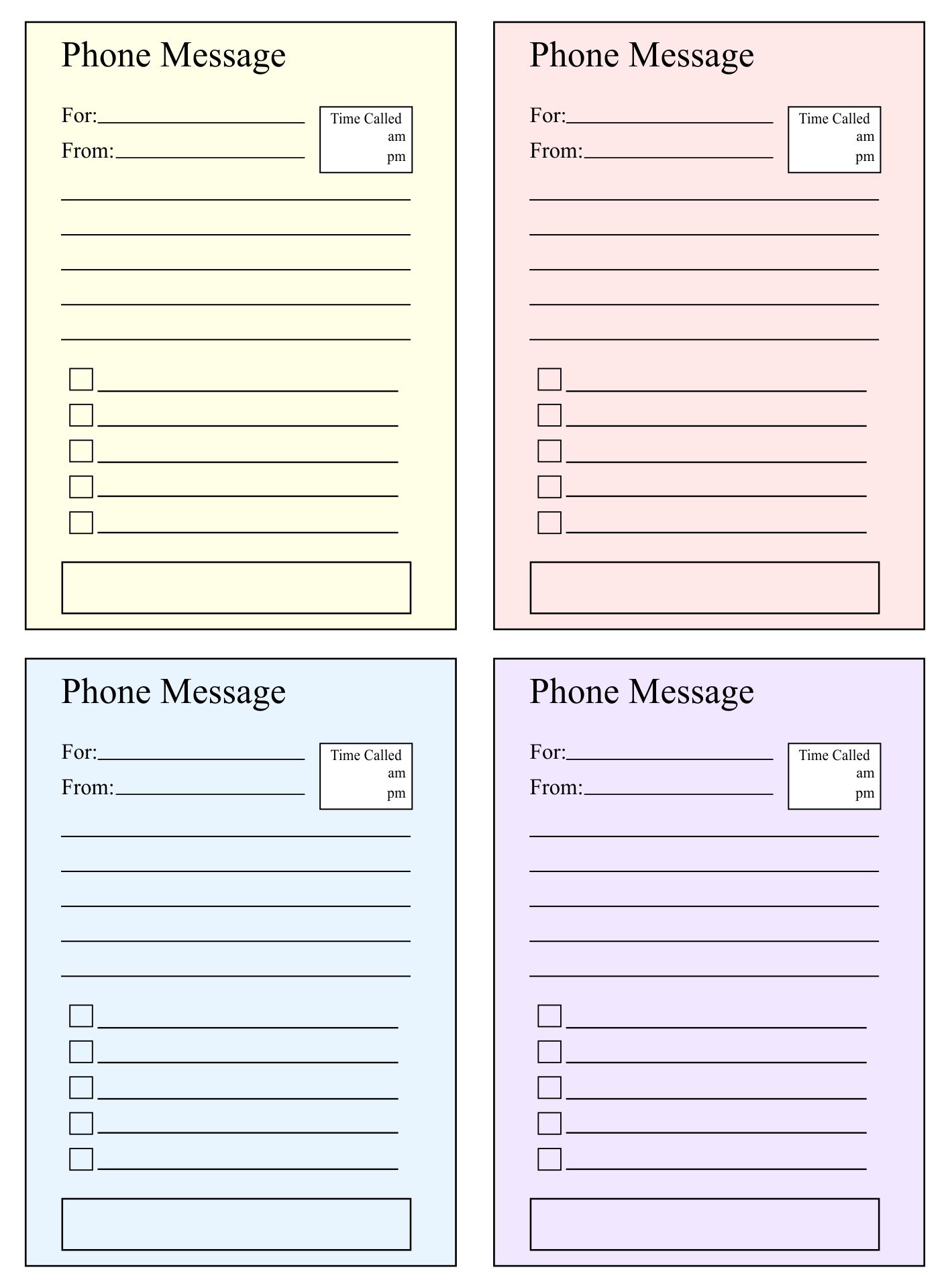 Free Printable Phone Message Log Printable Templates