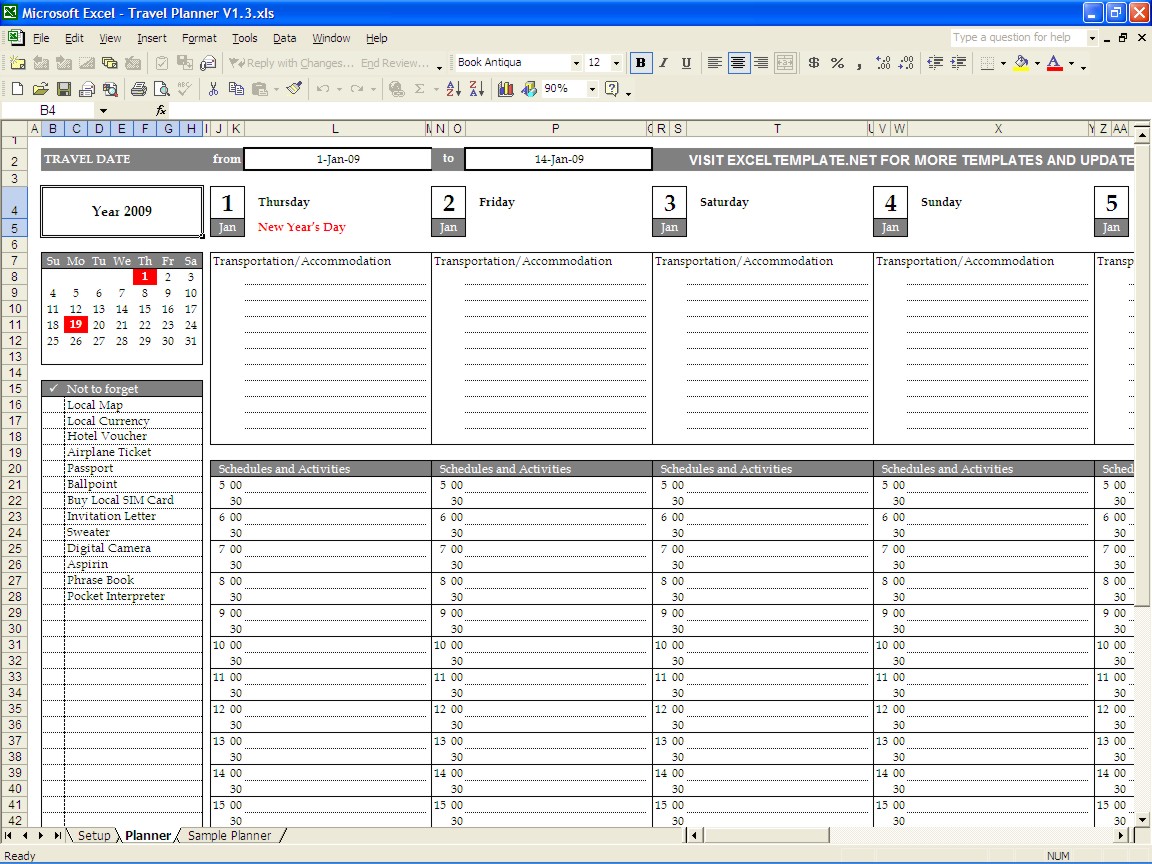 Calendar Itinerary Template from www.printablee.com