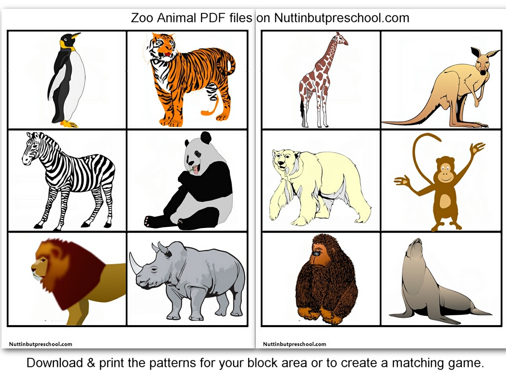 7 Best Images Of Zoo Animals Matching Printables Zoo Animal Cards 