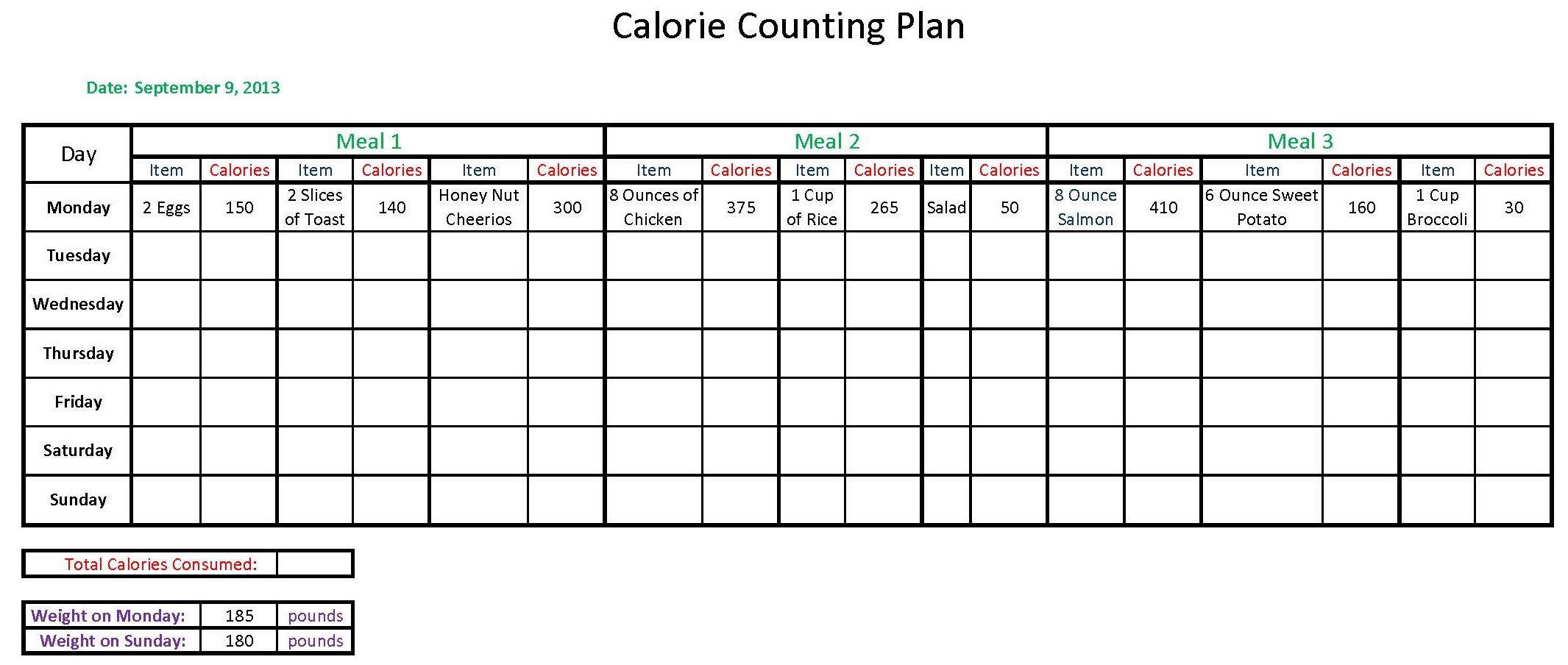 Calorie Counter Chart Printable