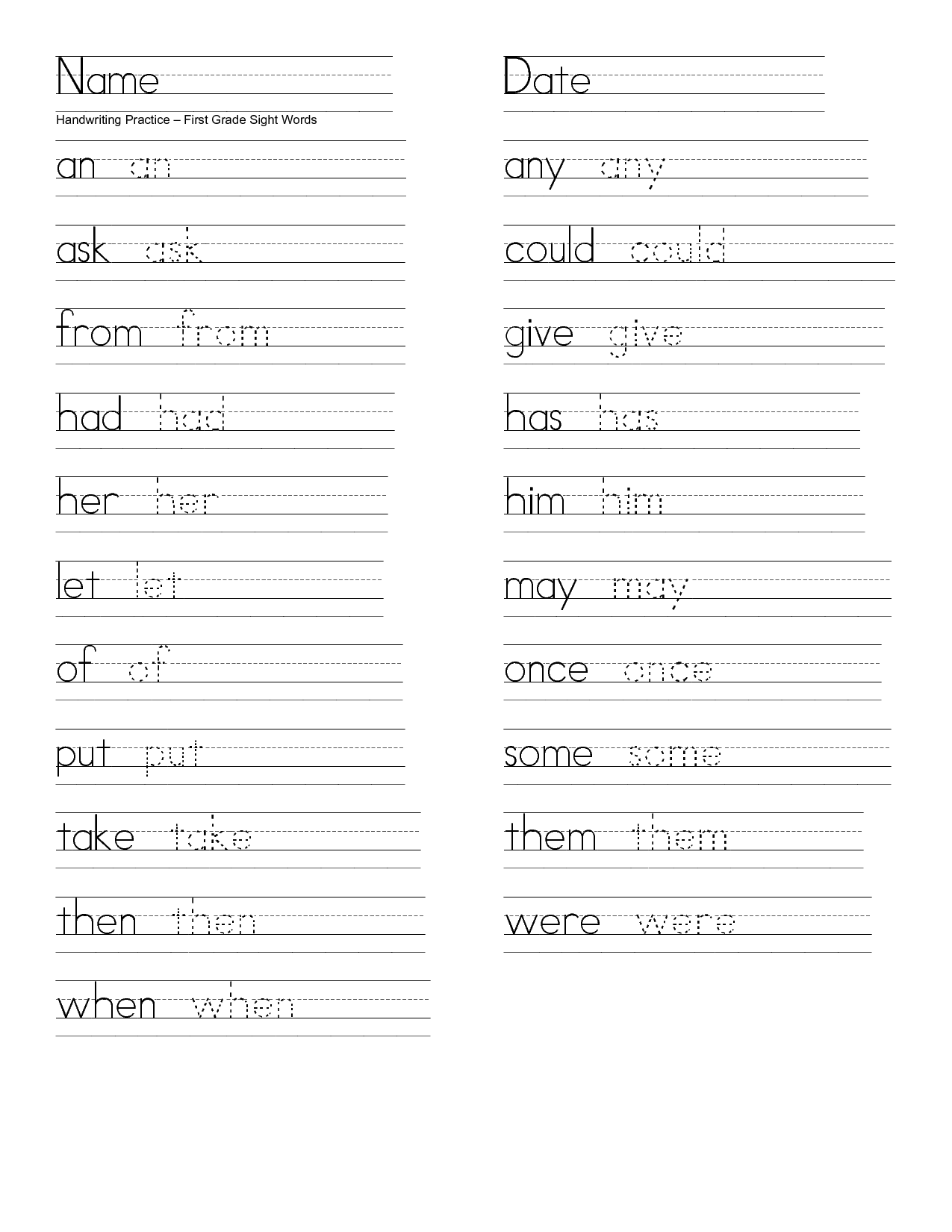 First Grade Practice Sheets