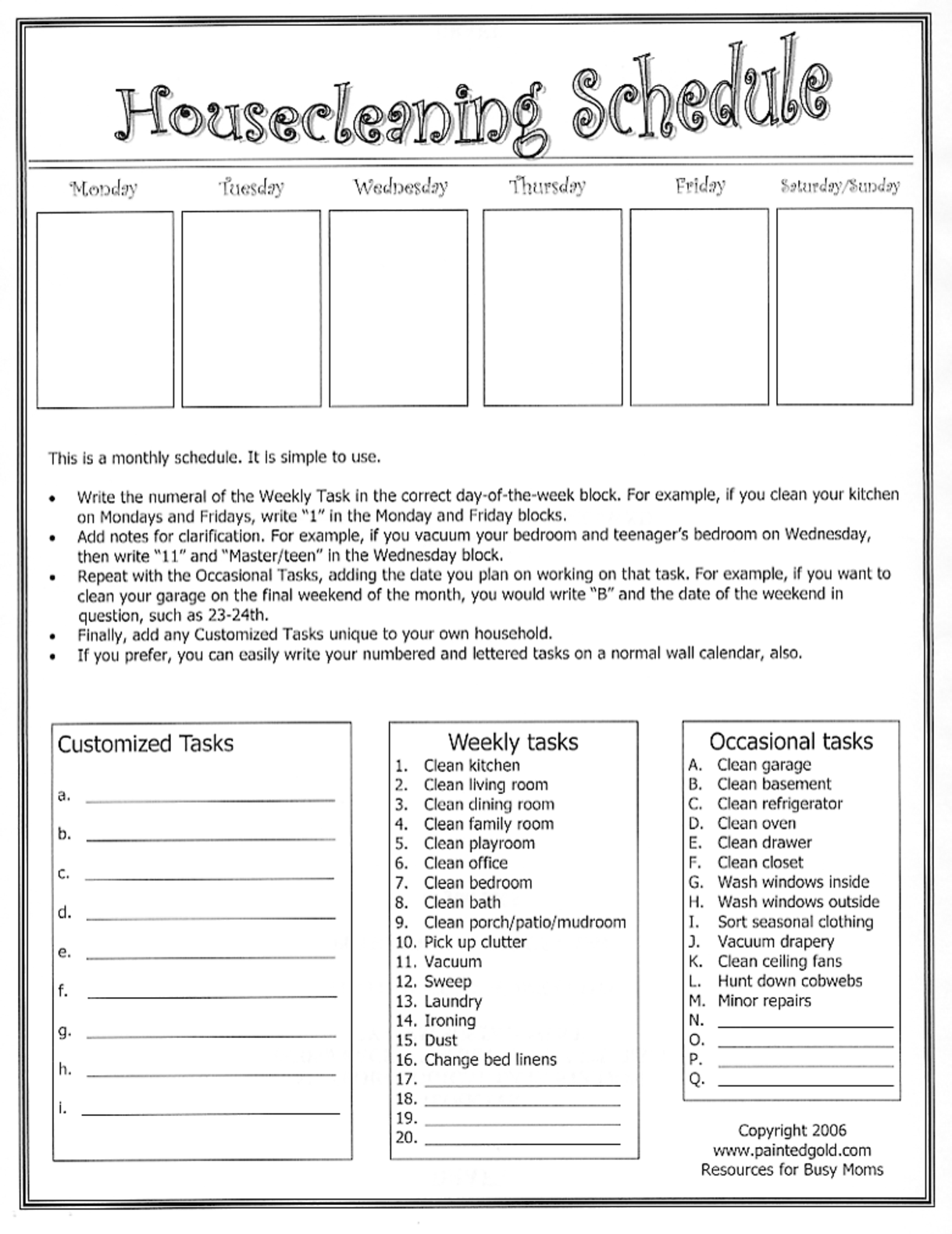 Free Household Chore Chart Printable