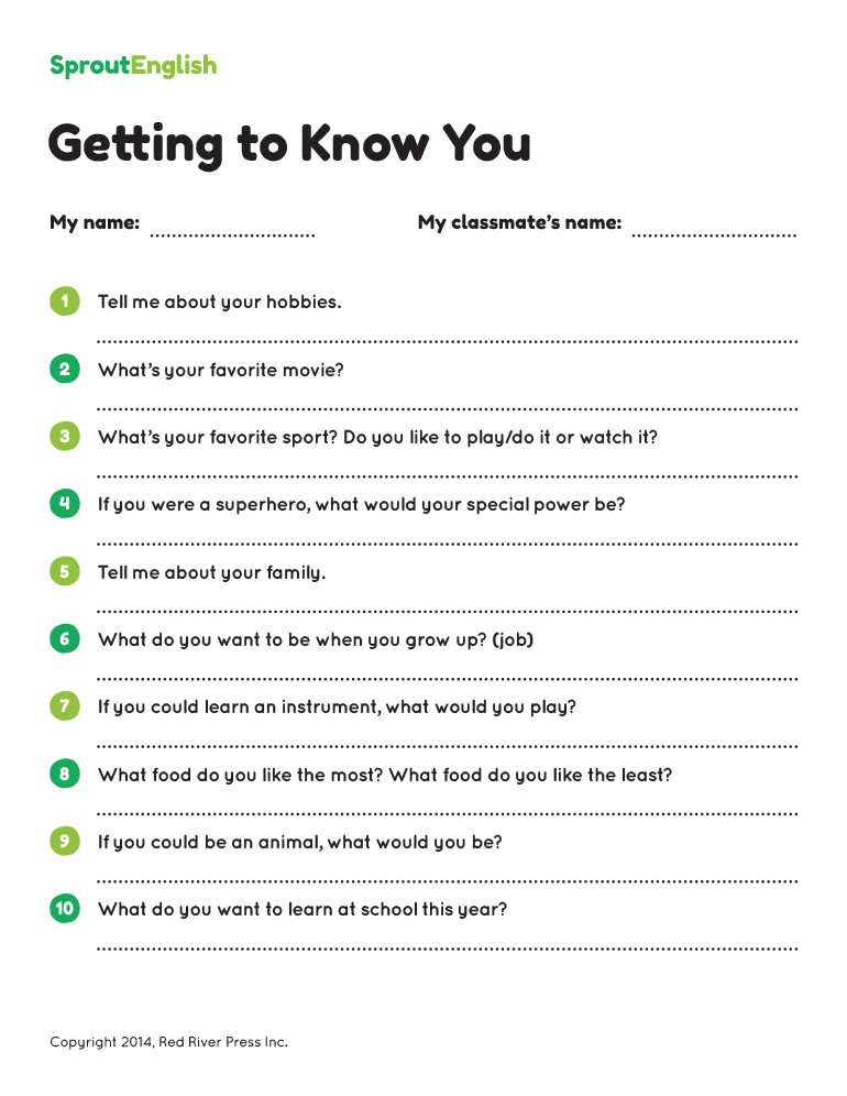 Get To Know You Worksheet Pdf Free Printable