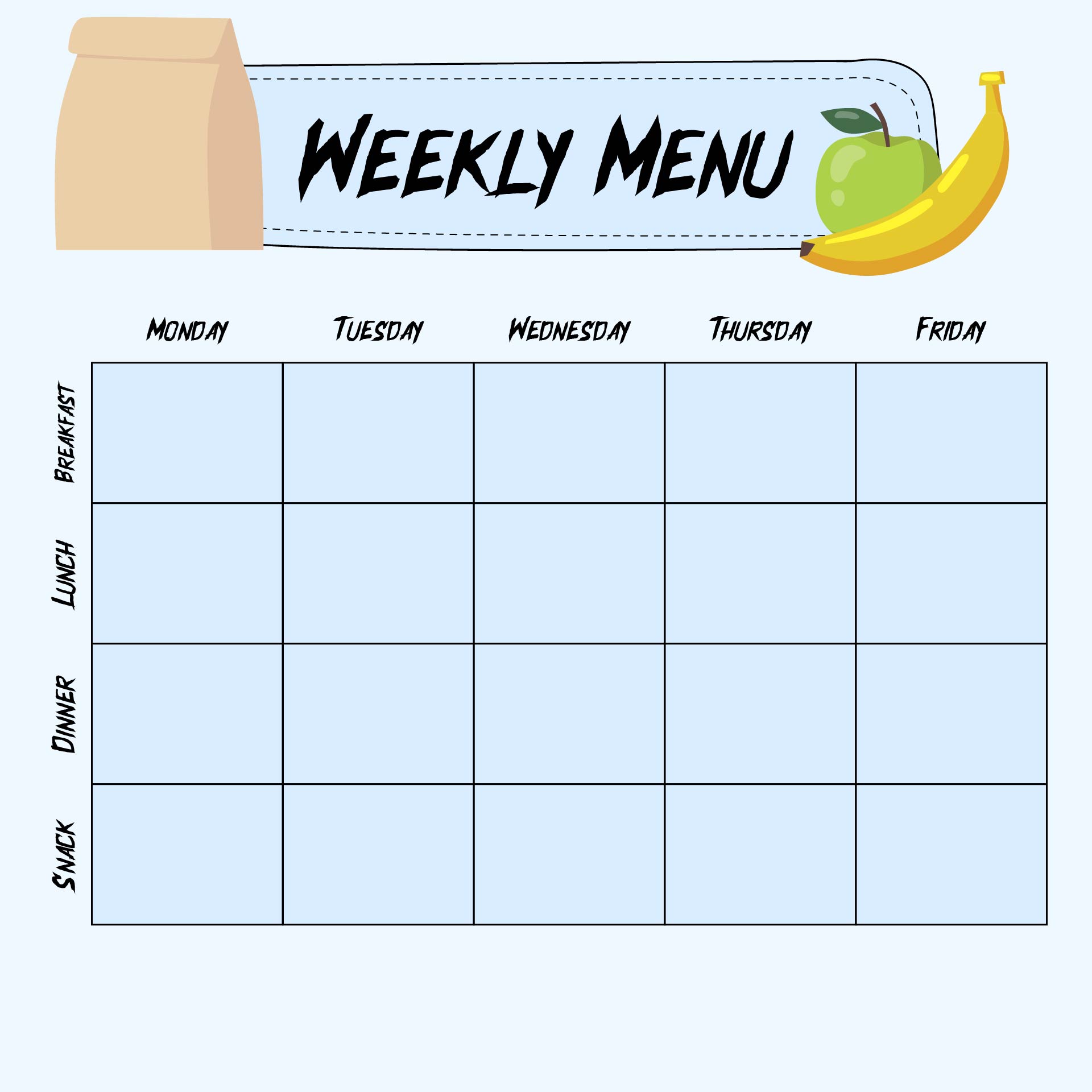 Printable Fillable Weekly Menu Template For Daycare