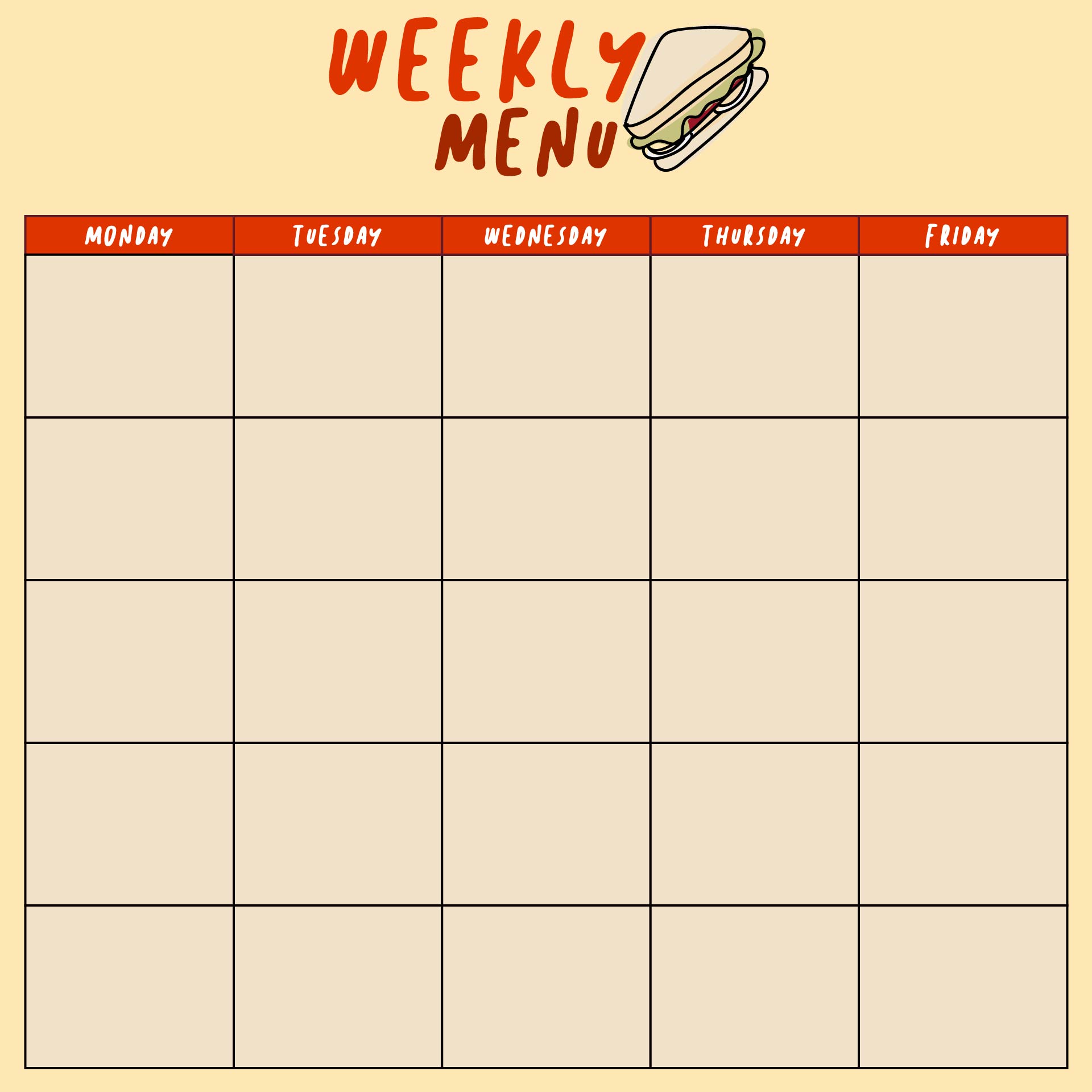 Child Care Menu Templates Free