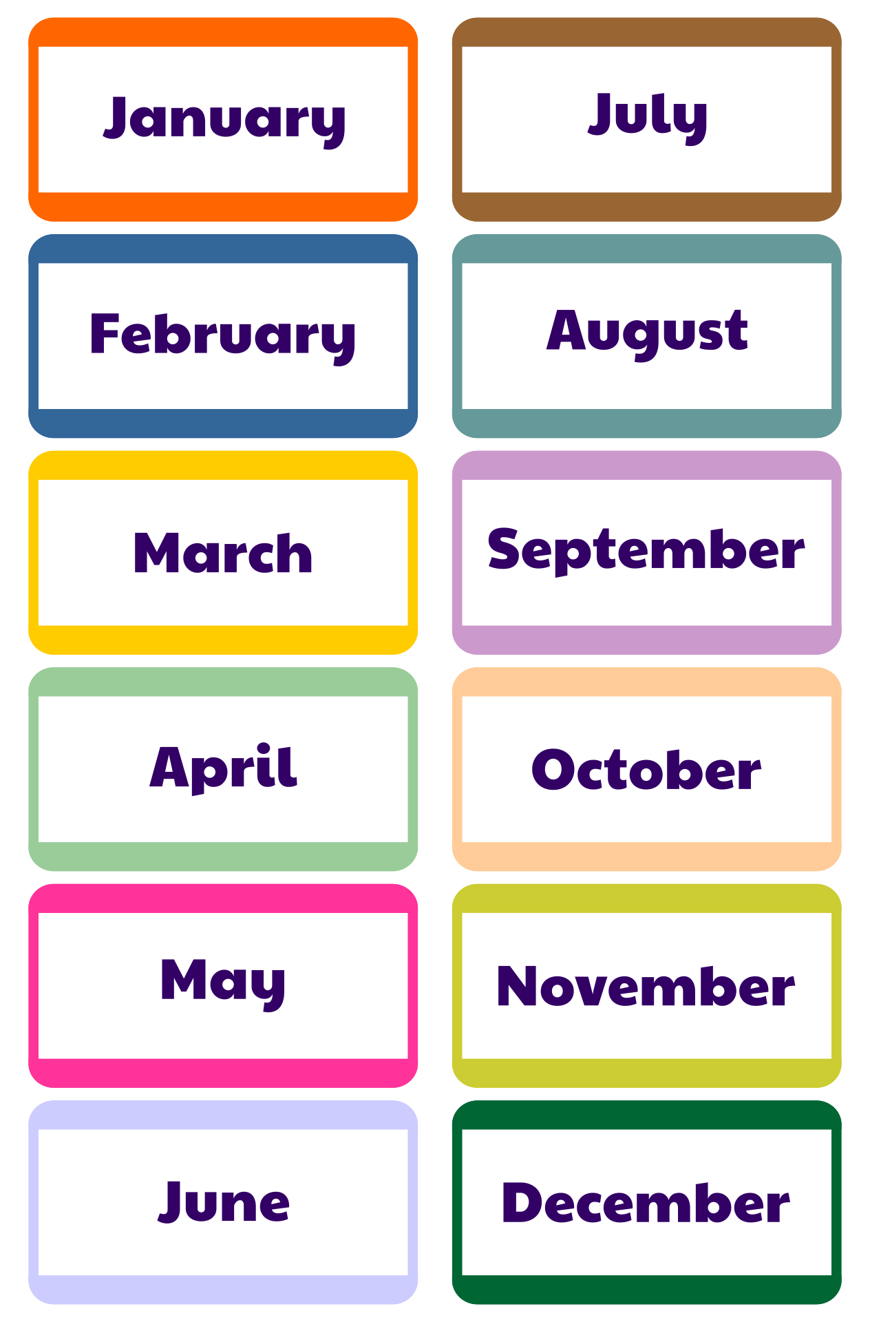 Months Of The Year Printable Free