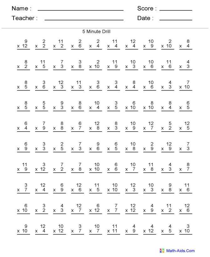 Multiplication Drill Worksheets Grade 4