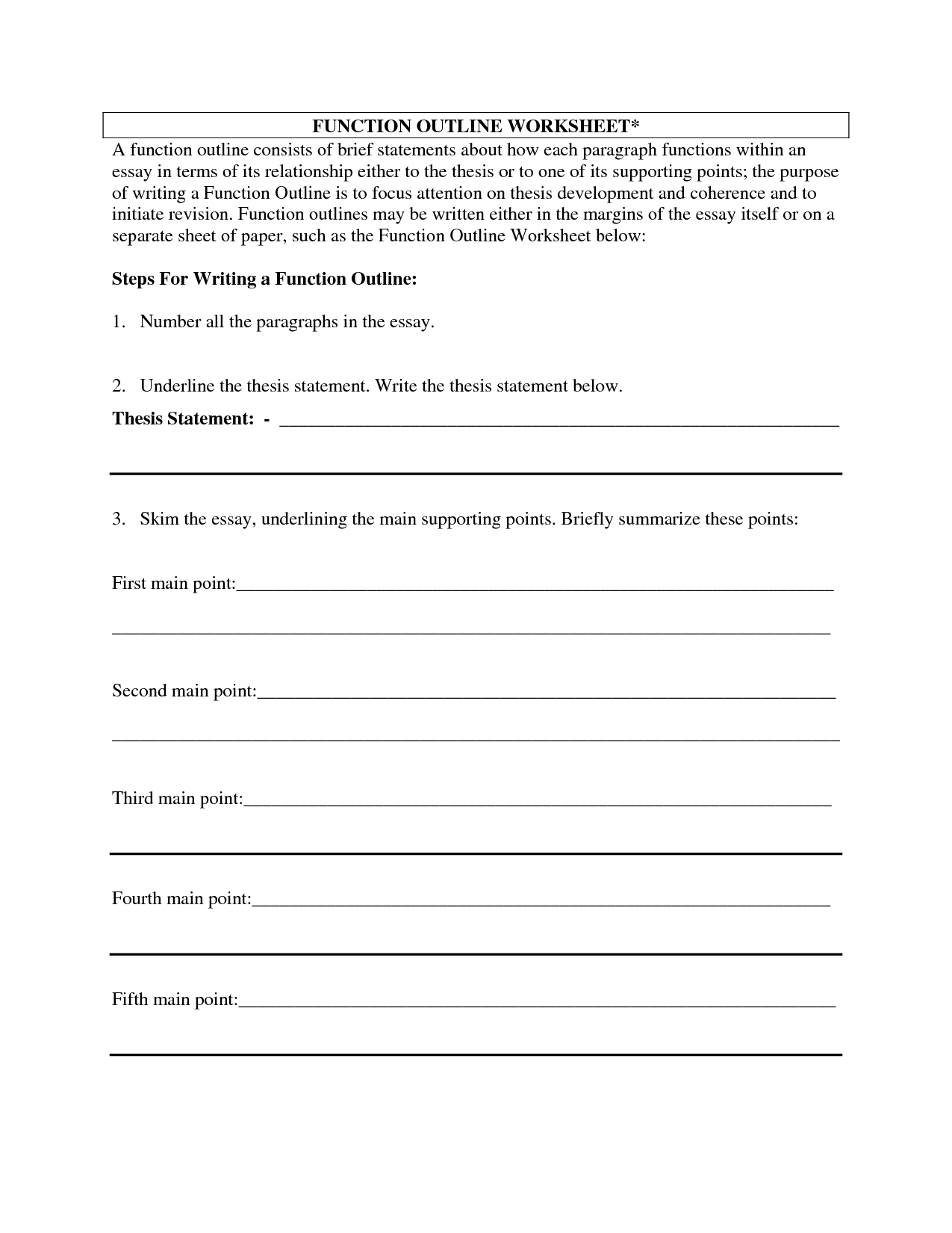 Developing thesis statements worksheet