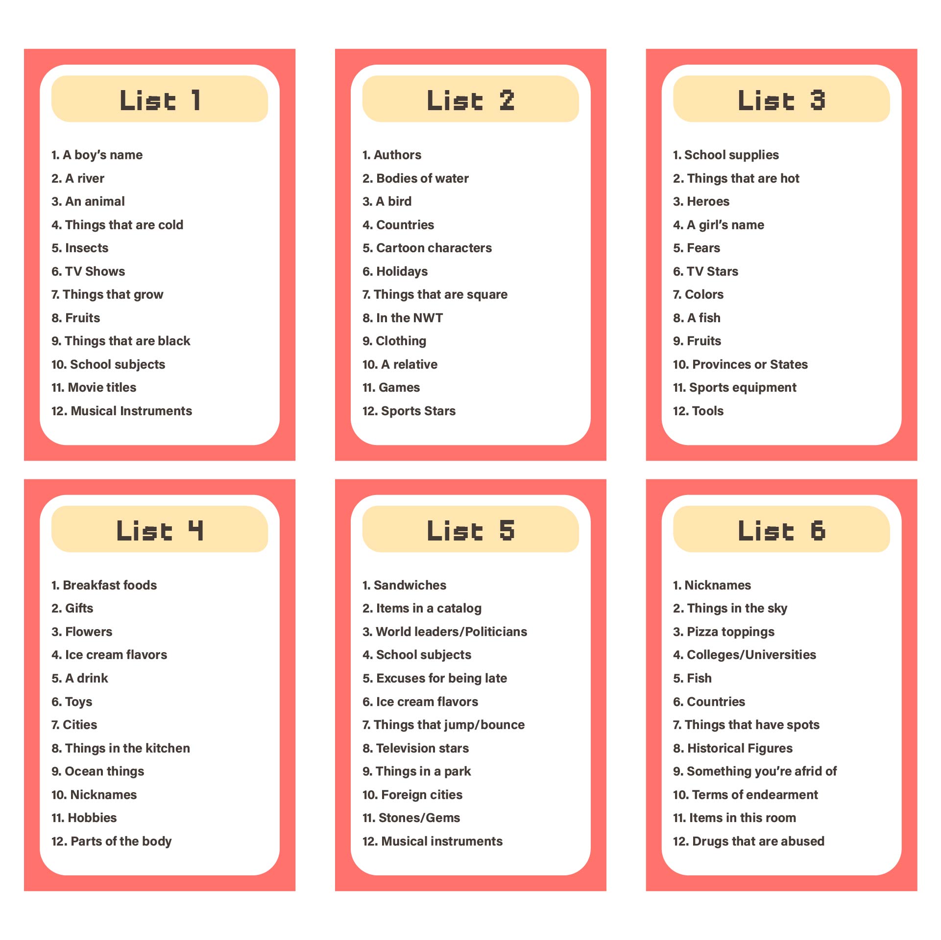 6 Best Images Of Printable Scattergories Categories List Printable 