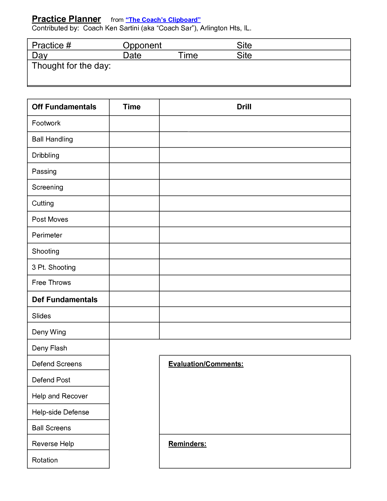 Practice Plan Basketball Template