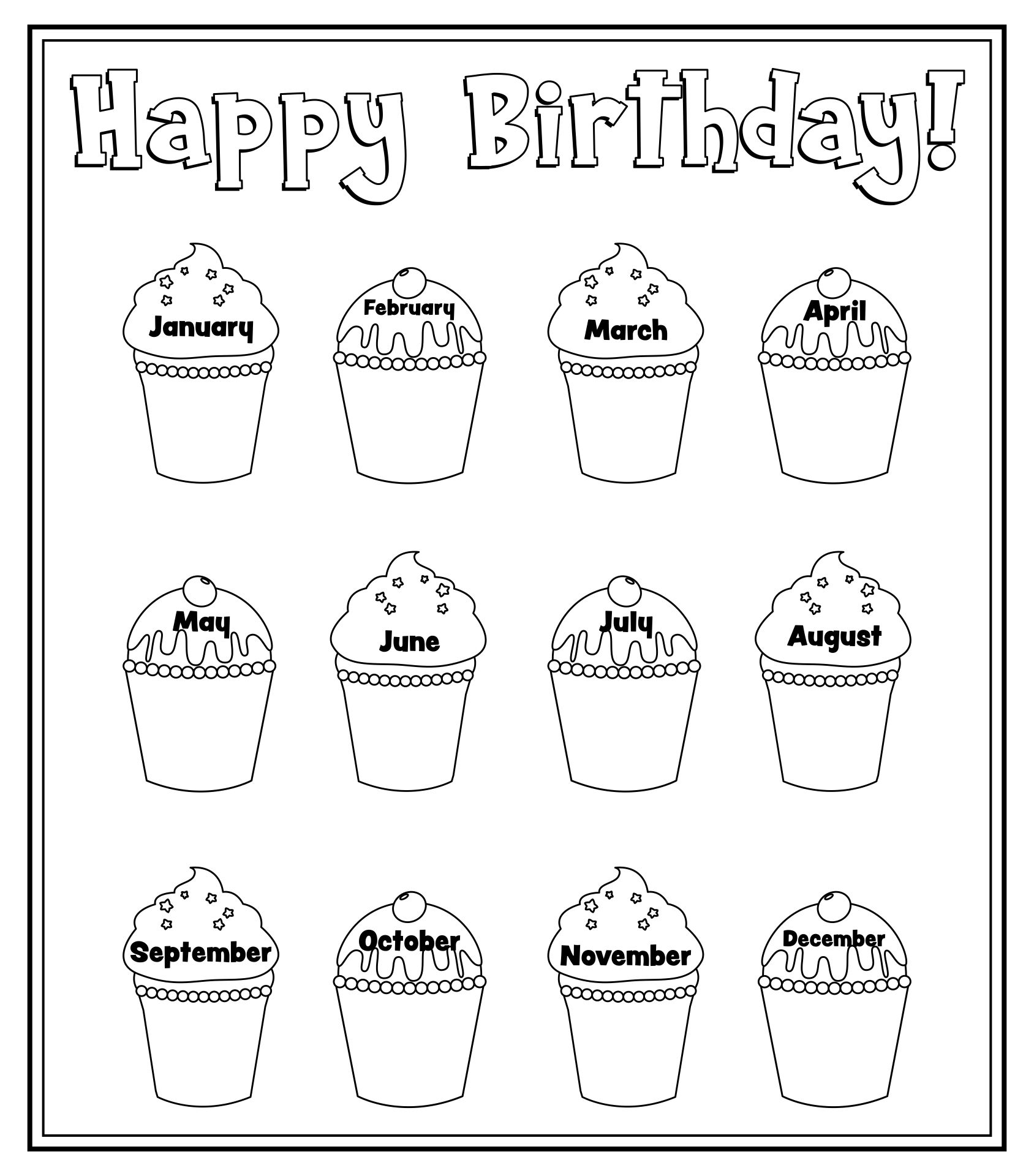5 Best Images of Printable Birthday Cupcake Outlines Black and White
