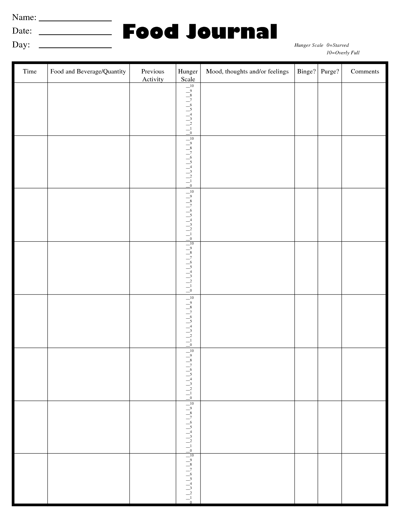 Free Printable Food Journal Pdf