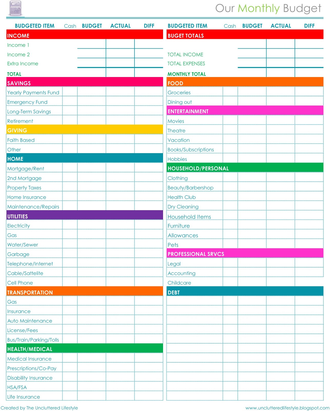 Free Printable Monthly Budget Template To Print