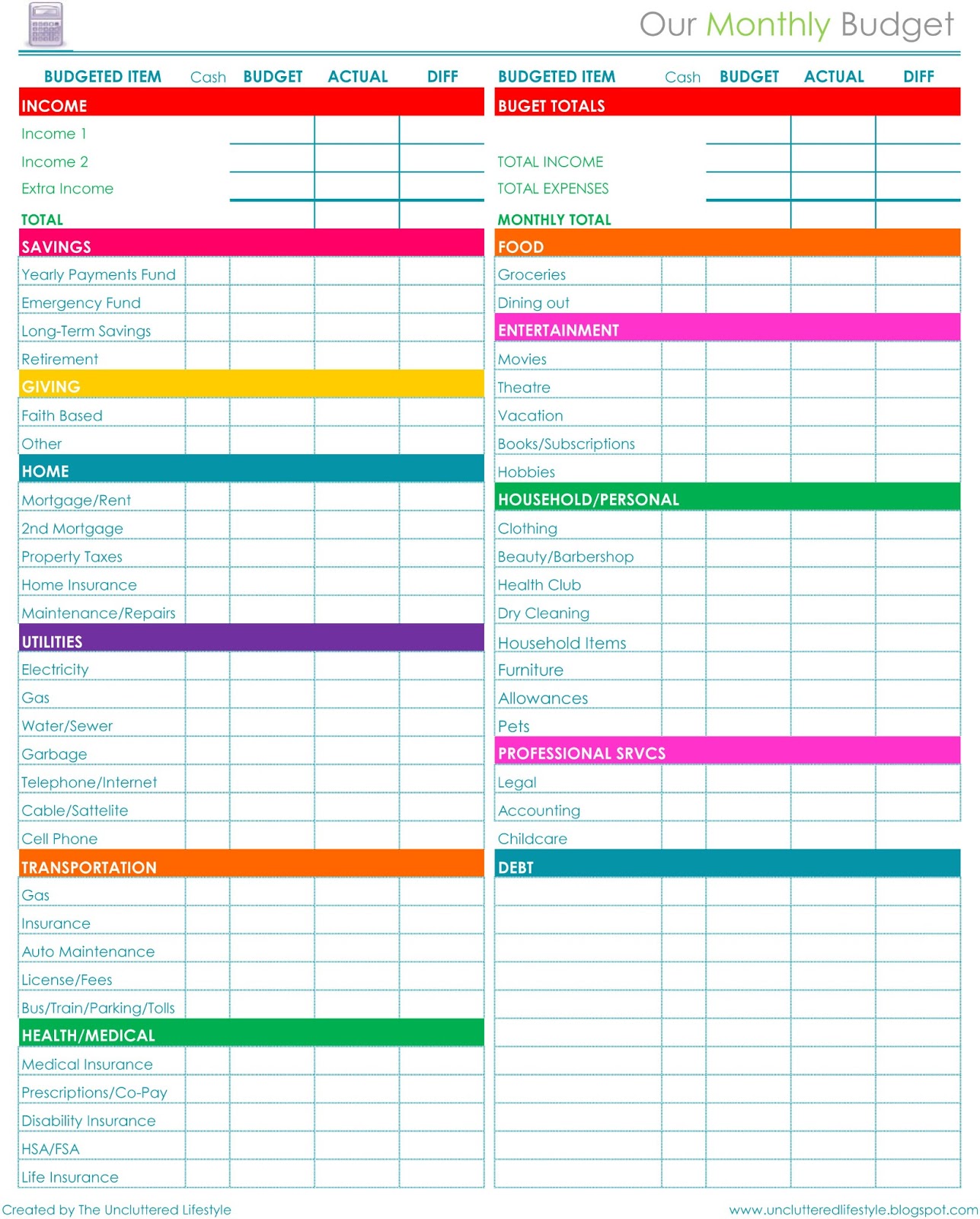 Printable Family Budget Worksheet Free