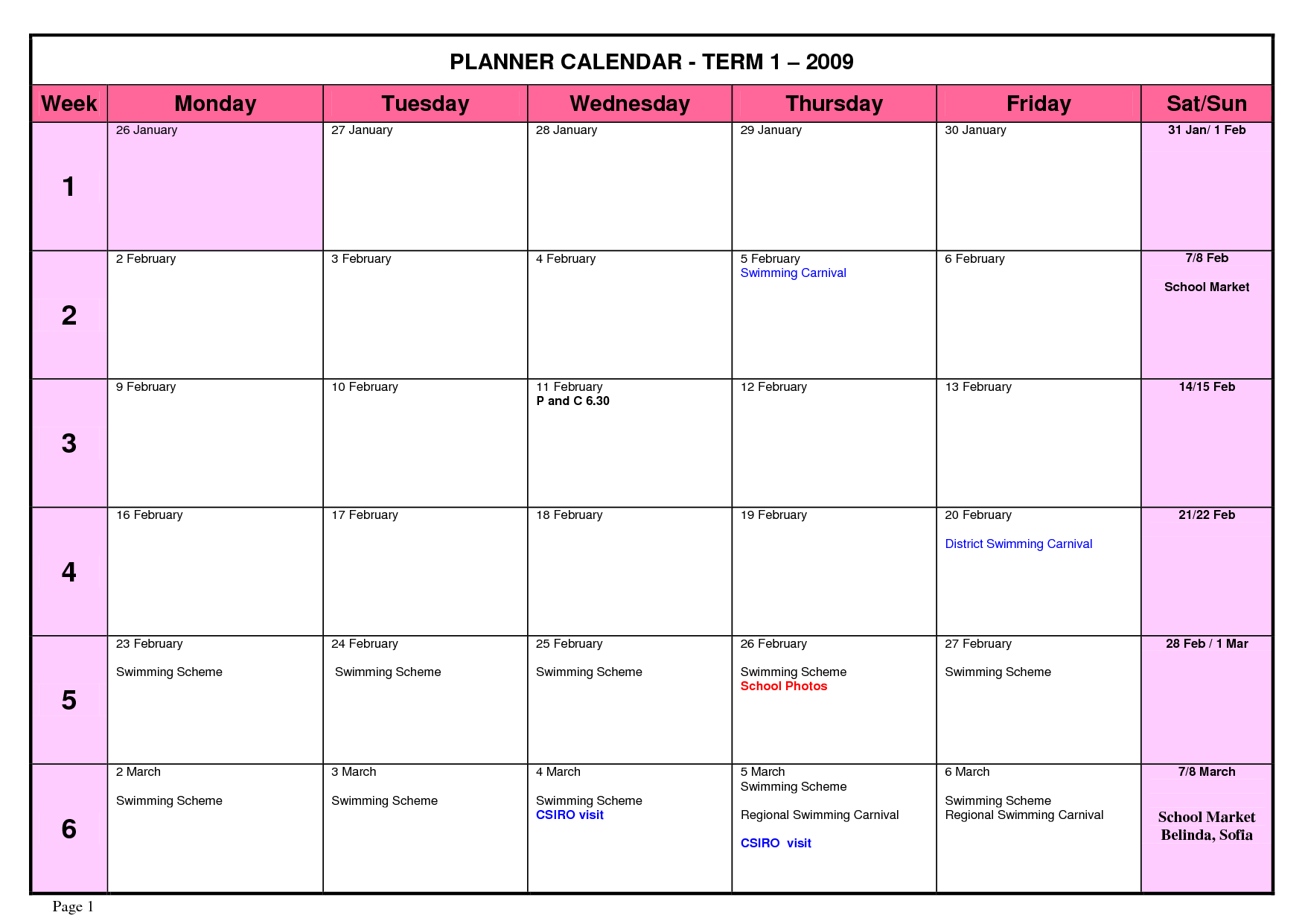 Calendar Planner Free Template