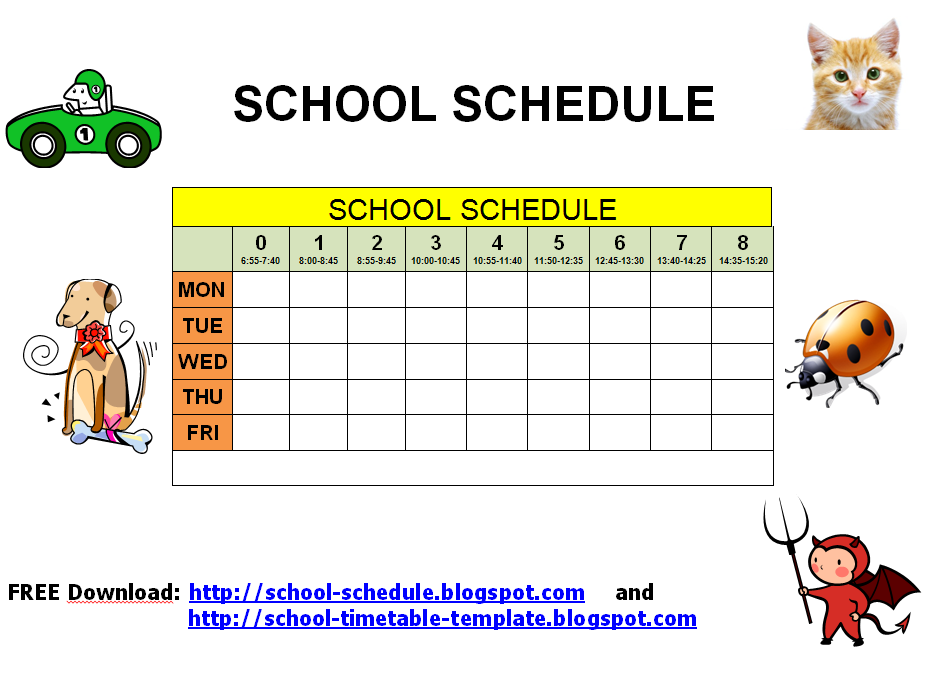 Free Printable School Schedule Cards