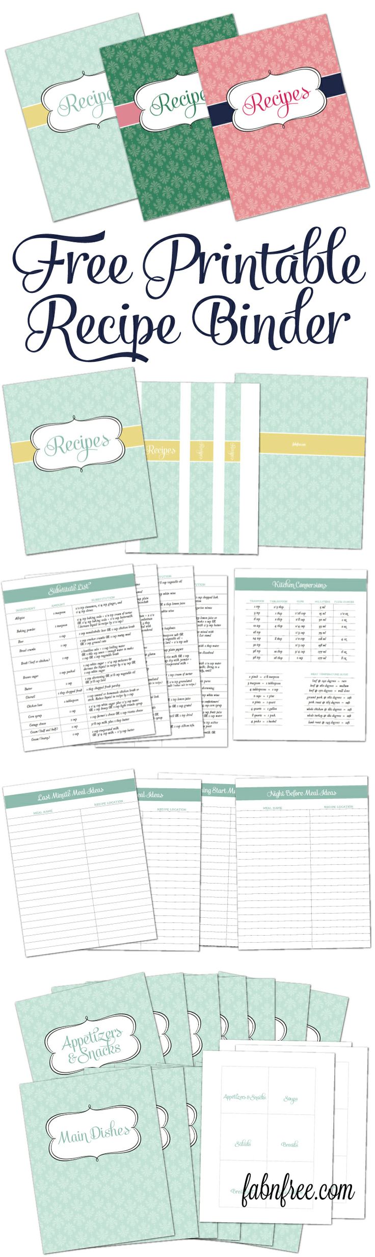 Free Printable Recipe Binder Templates Grey