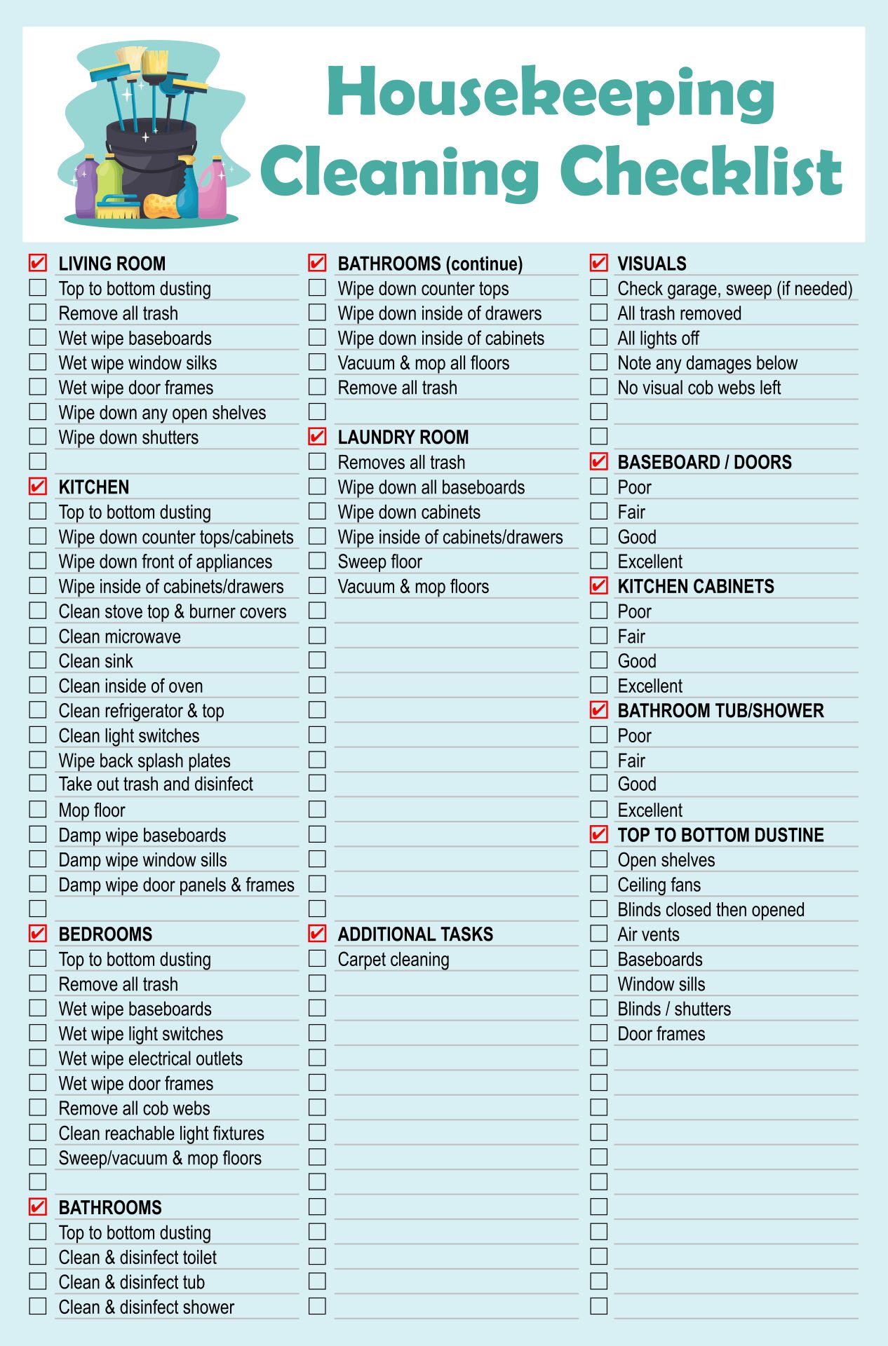 8 Best Images of Housekeeping Cleaning Checklist Printable