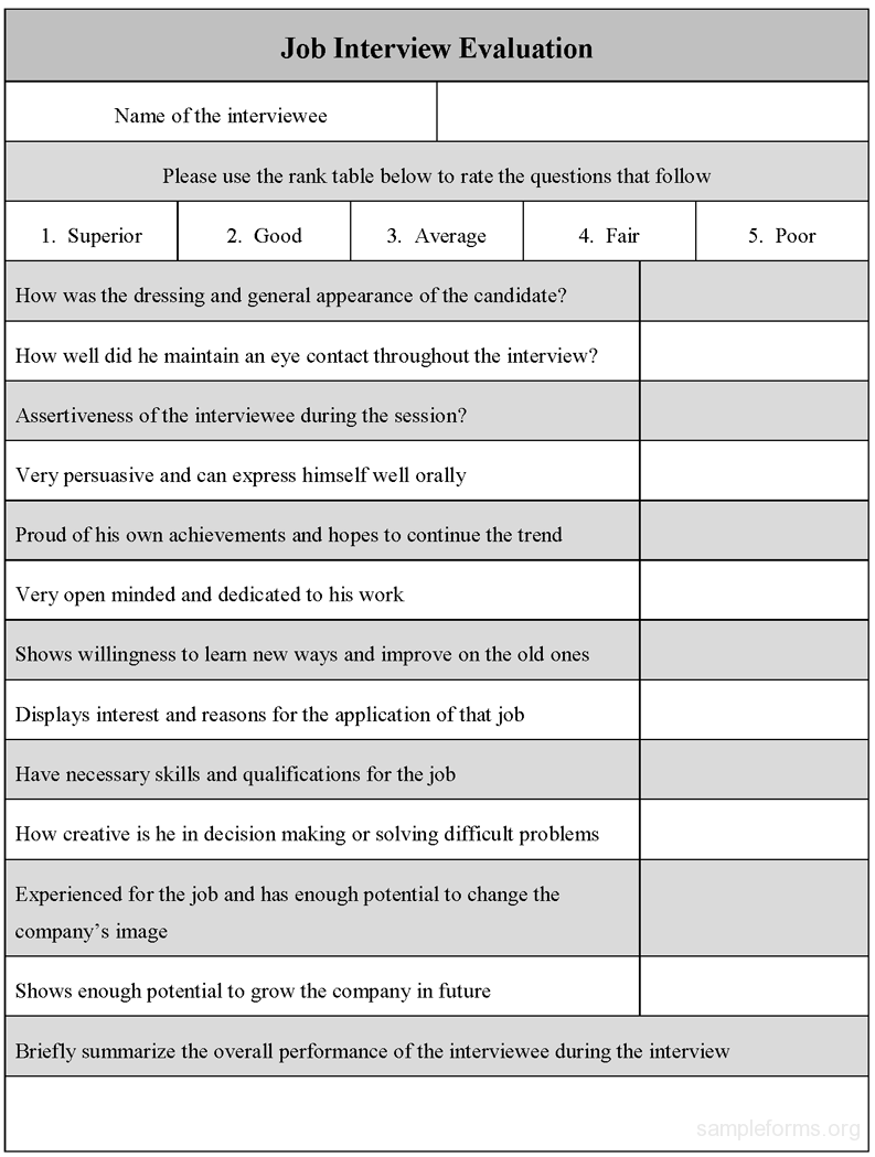 8 Best Images Of Printable Interview Forms Sample Interview Assessment Form Interview
