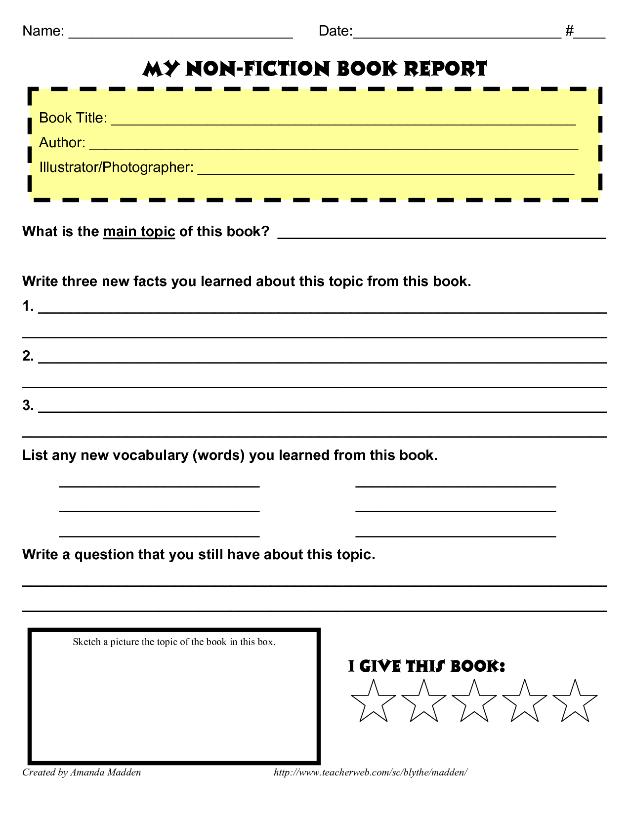 9 Best Images of Nonfiction Book Report Forms Printable Middle School