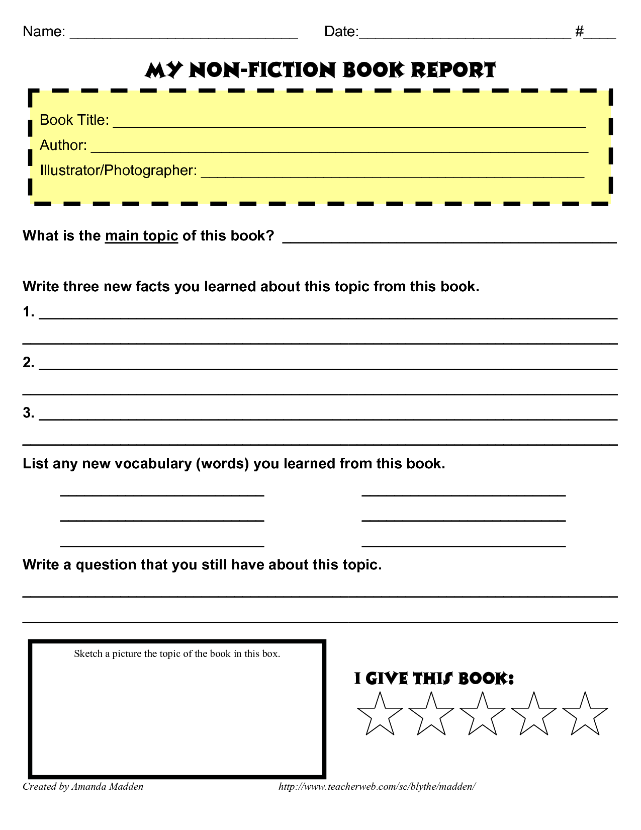 2nd grade nonfiction book report template