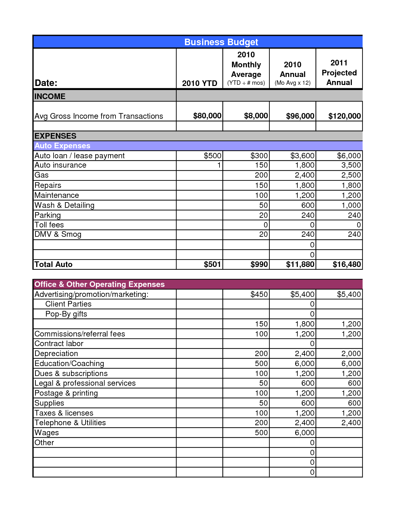 Printable Free Small Business Budget Template Printable Templates