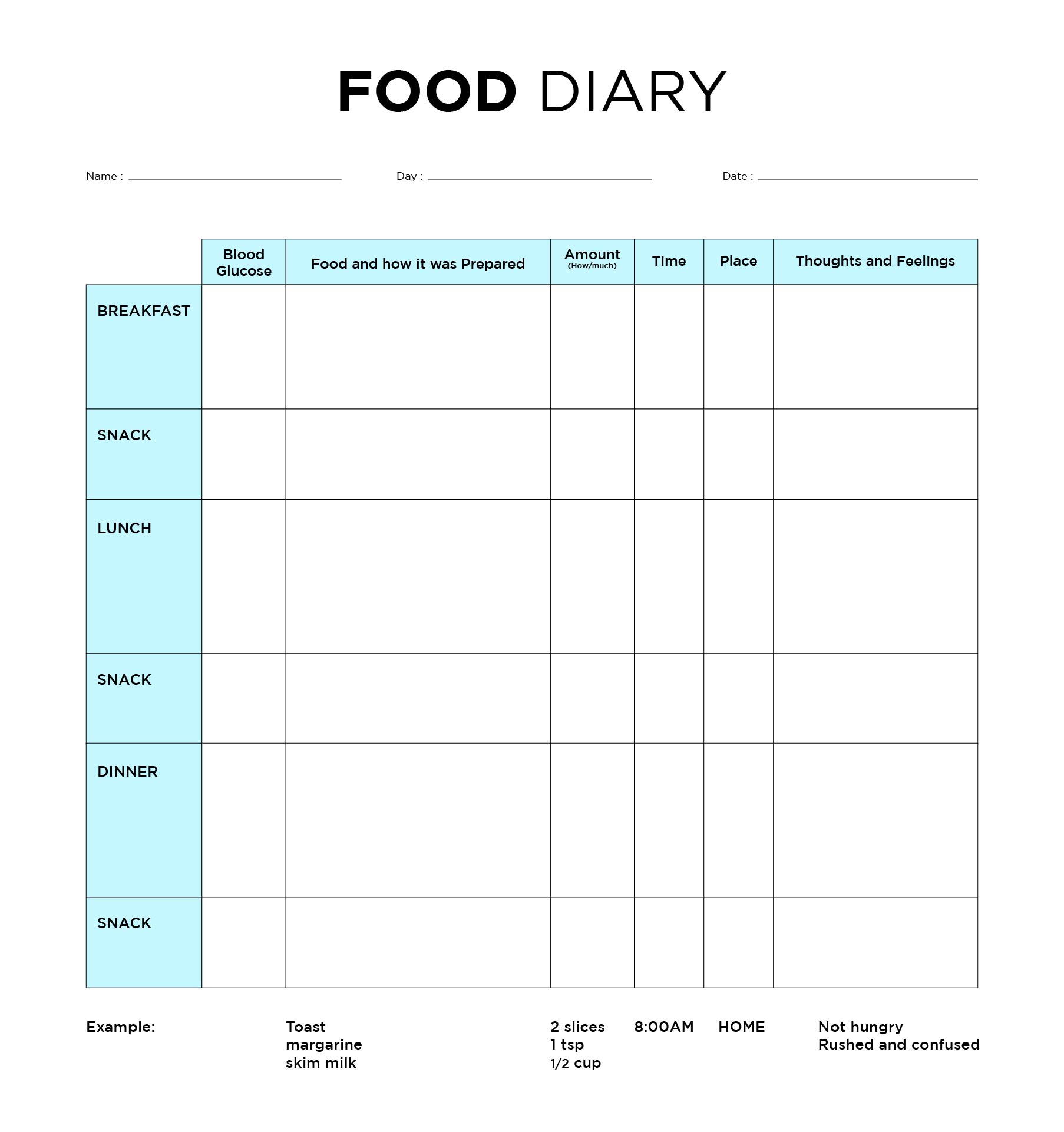 Free Printable Diabetes Food Log