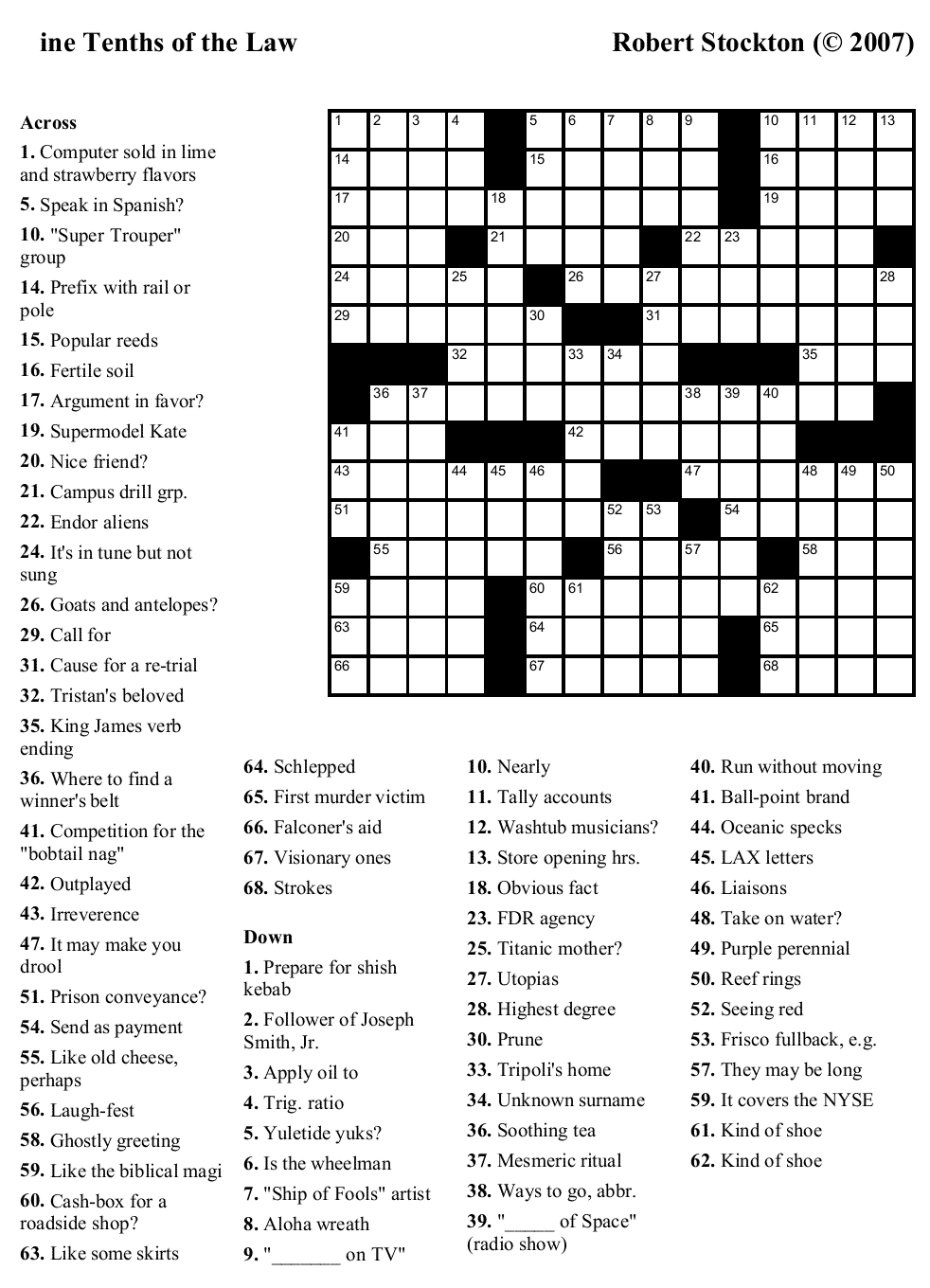 Printable Free Crossword Puzzles With Answers