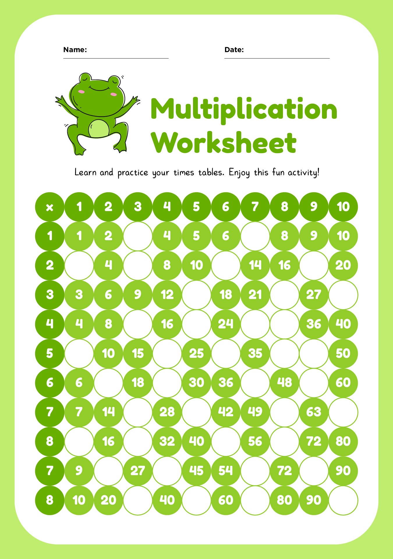 Timed Multiplication Worksheet