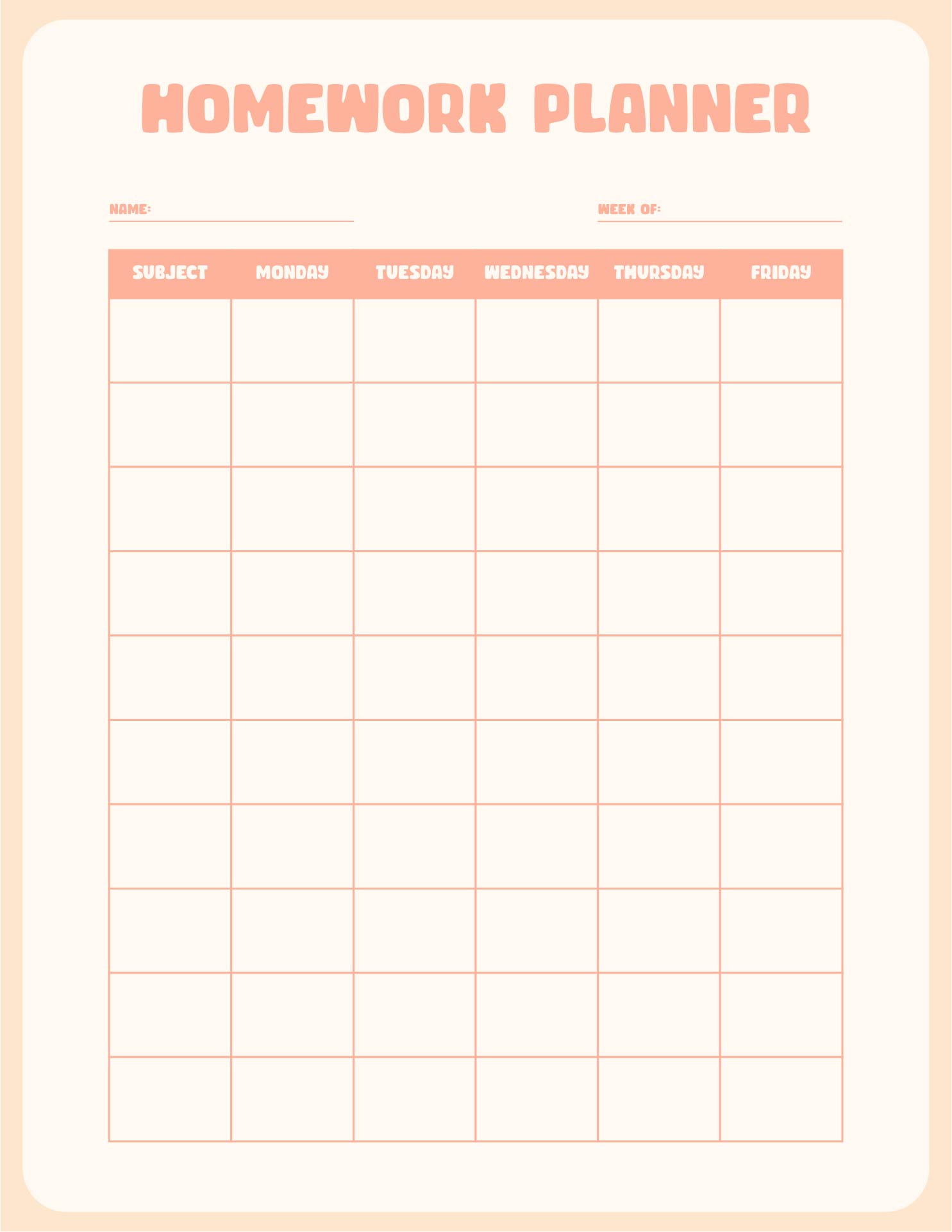 Reproducible homework record sheet for teachers