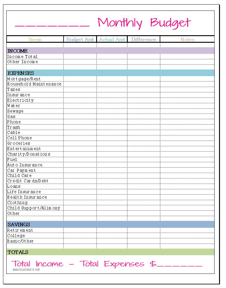 Free Printable Blank Monthly Budget Template