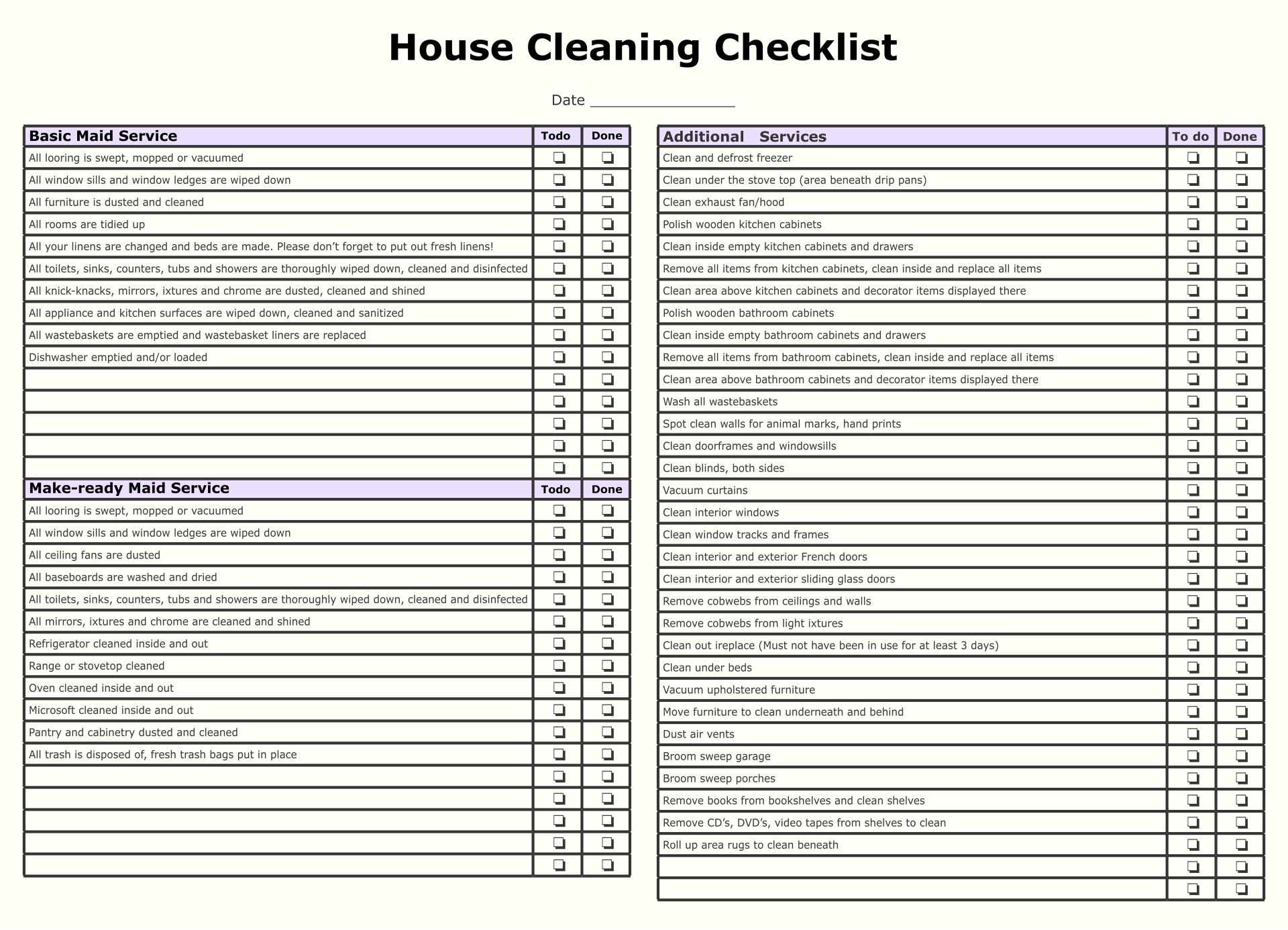 9 Best Images of Maid Service Checklist Printable House Cleaning