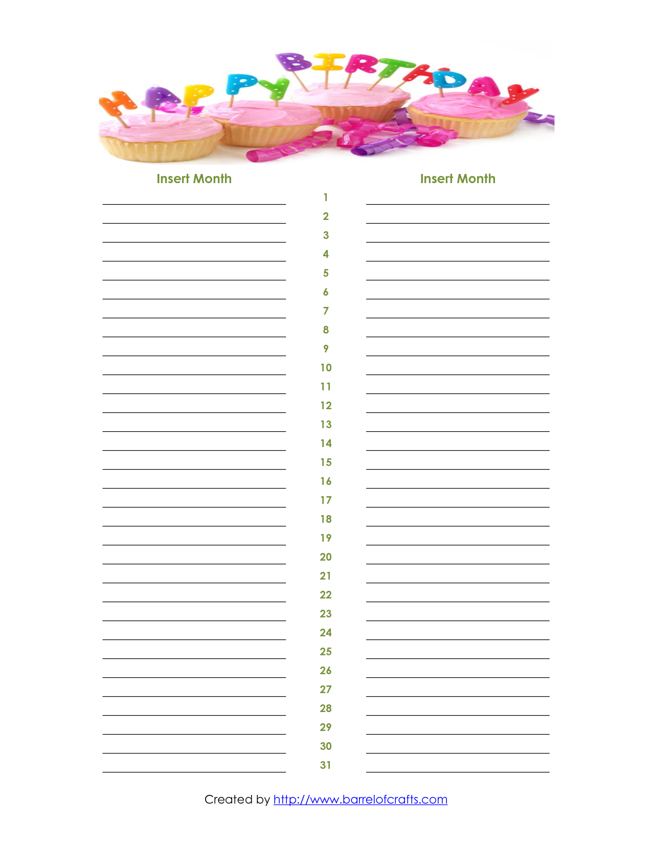 Birthday Calendar Template Word