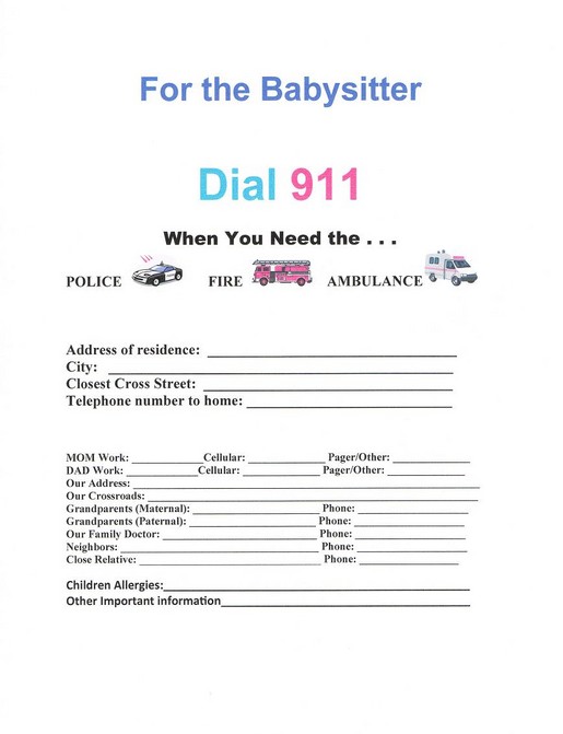Free Printable Emergency Contact Form For Babysitter