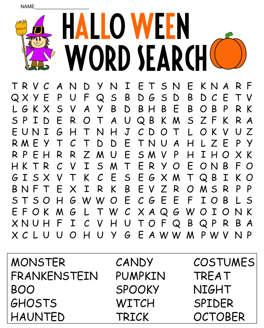 Free Halloween Word Search Printables