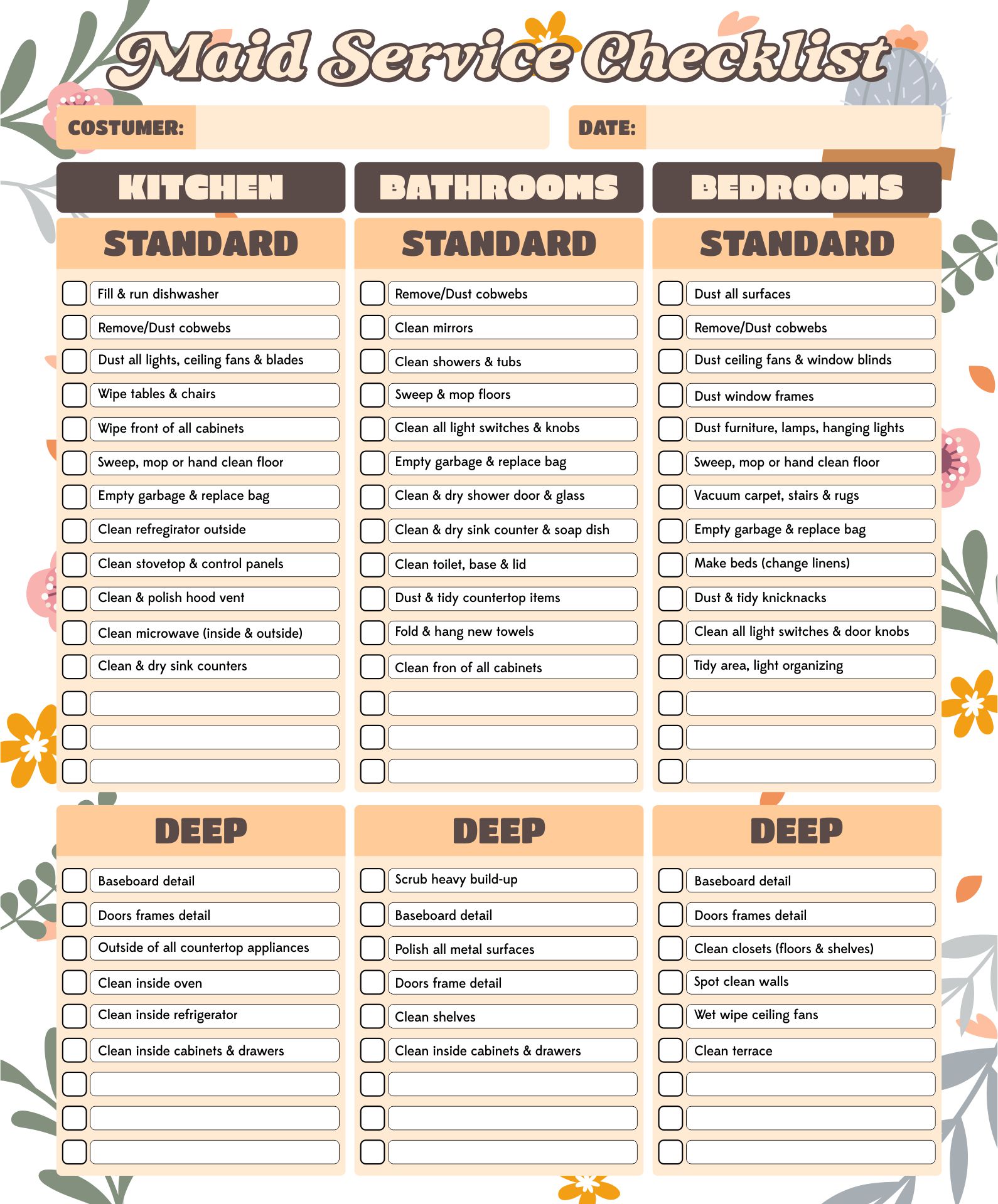 Cleaning Service Checklist Printable