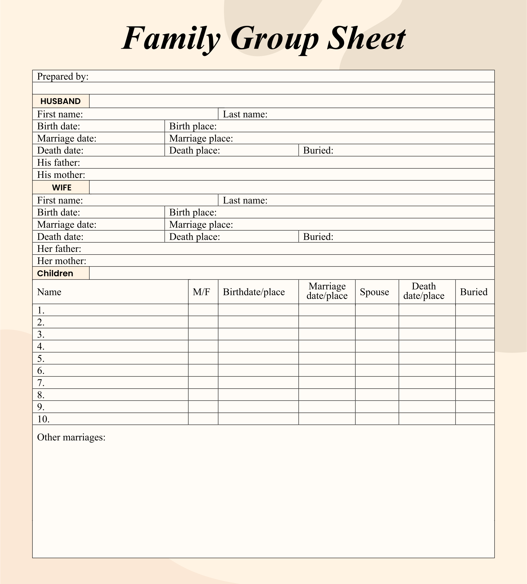 Printable Family Group Sheet Template Printable Templates