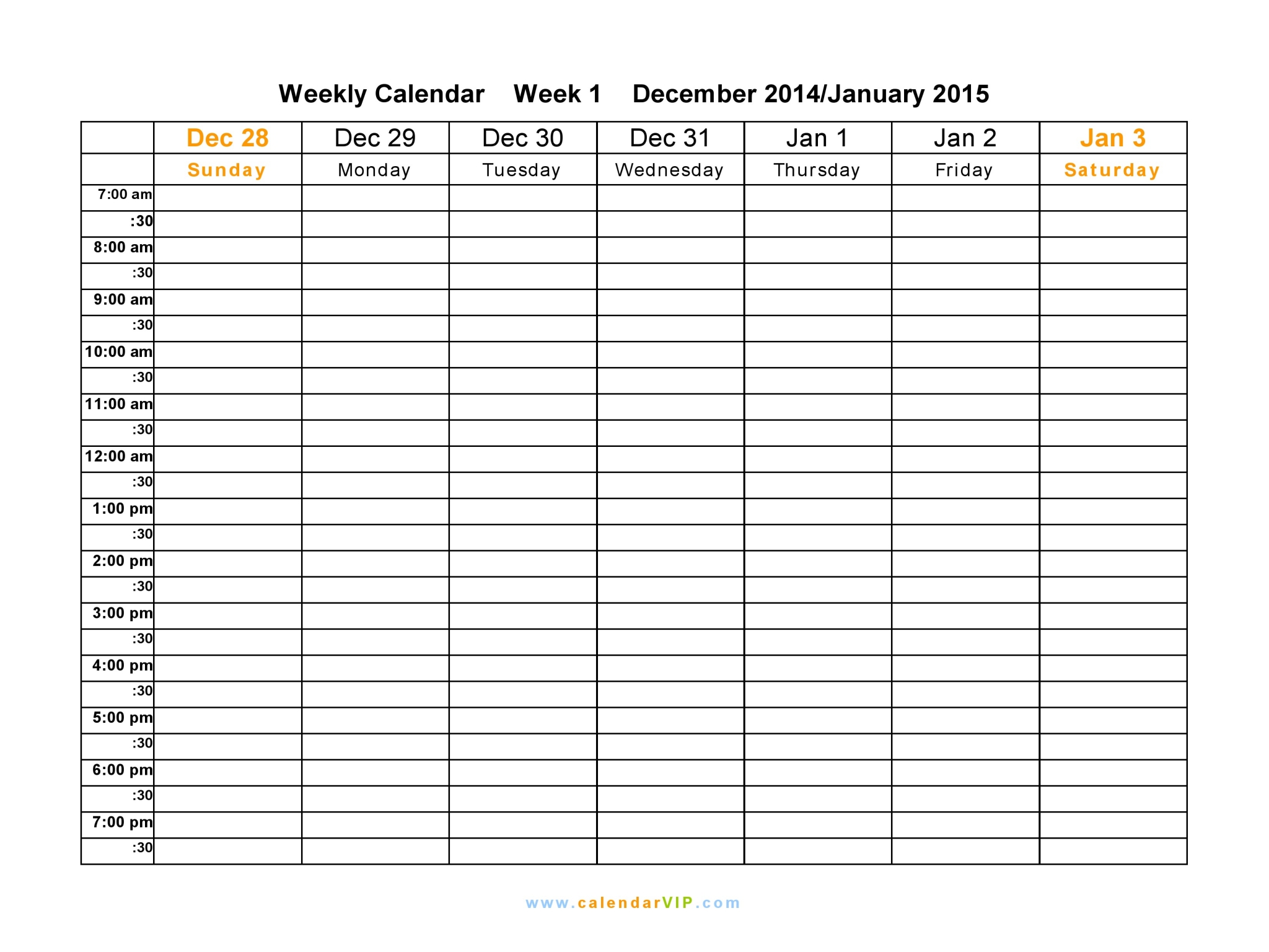 Week Calendar Printable Free Pdf