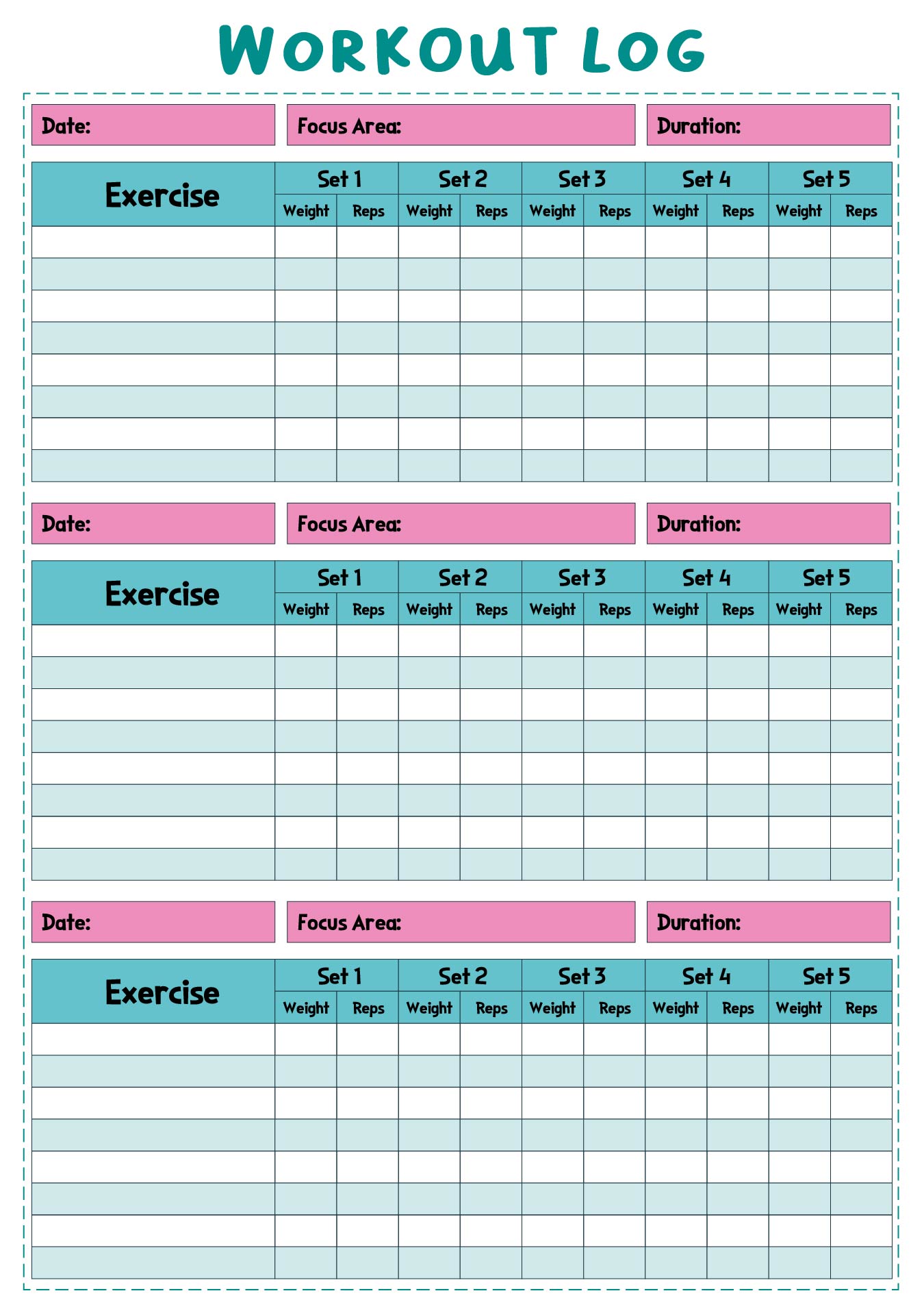 Free Printable Exercise Log Sheets