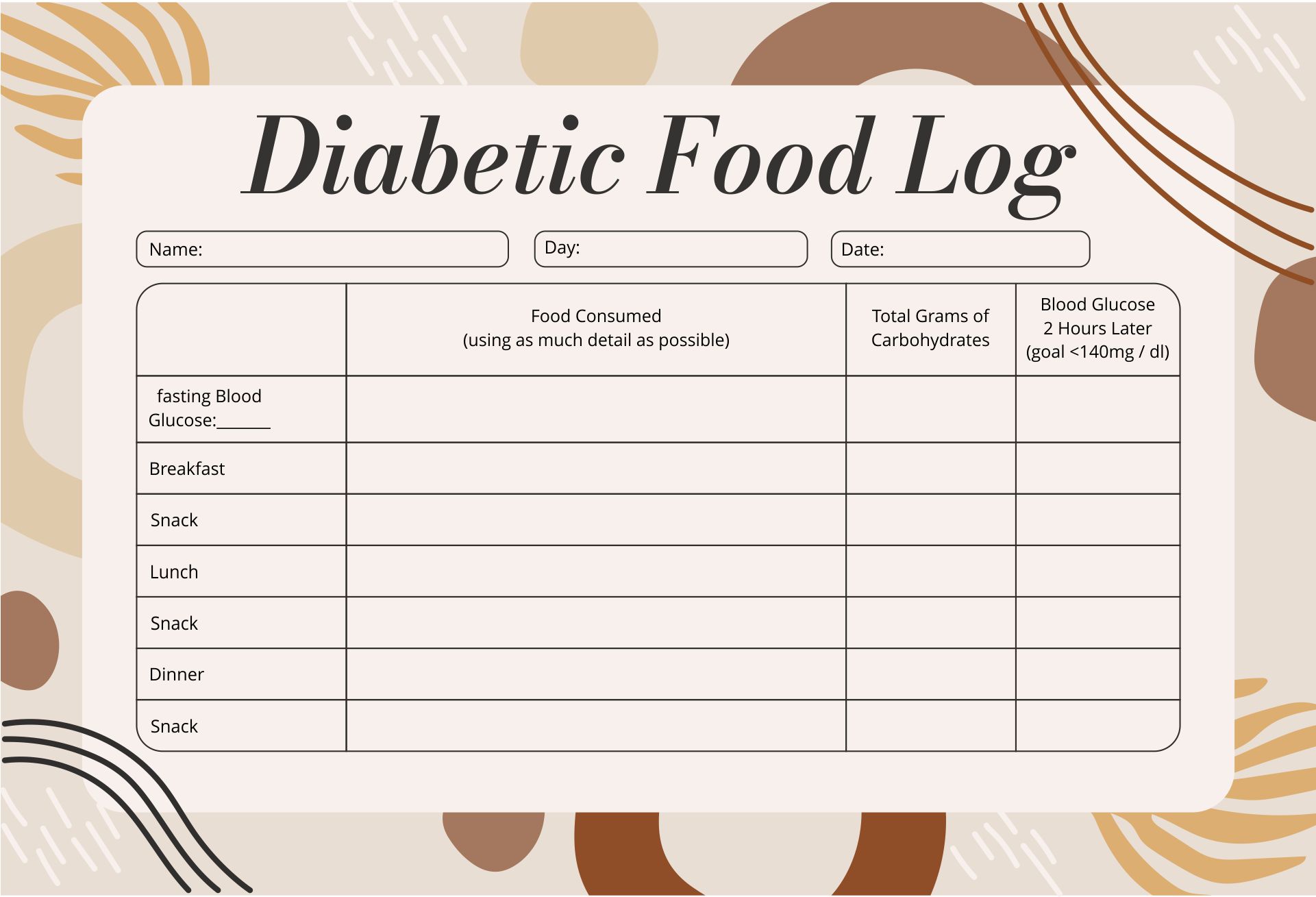Diabetic Food Log Printable Daily Diabetic Food Log Printable Daily