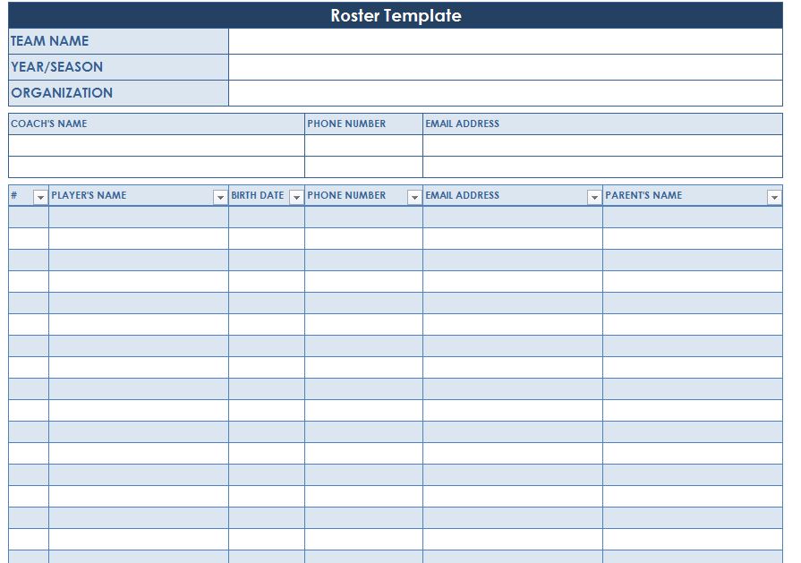 Free Blank Roster Template
