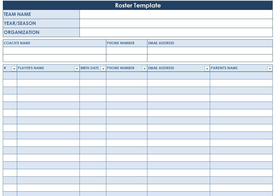 Free Printable Roster Template