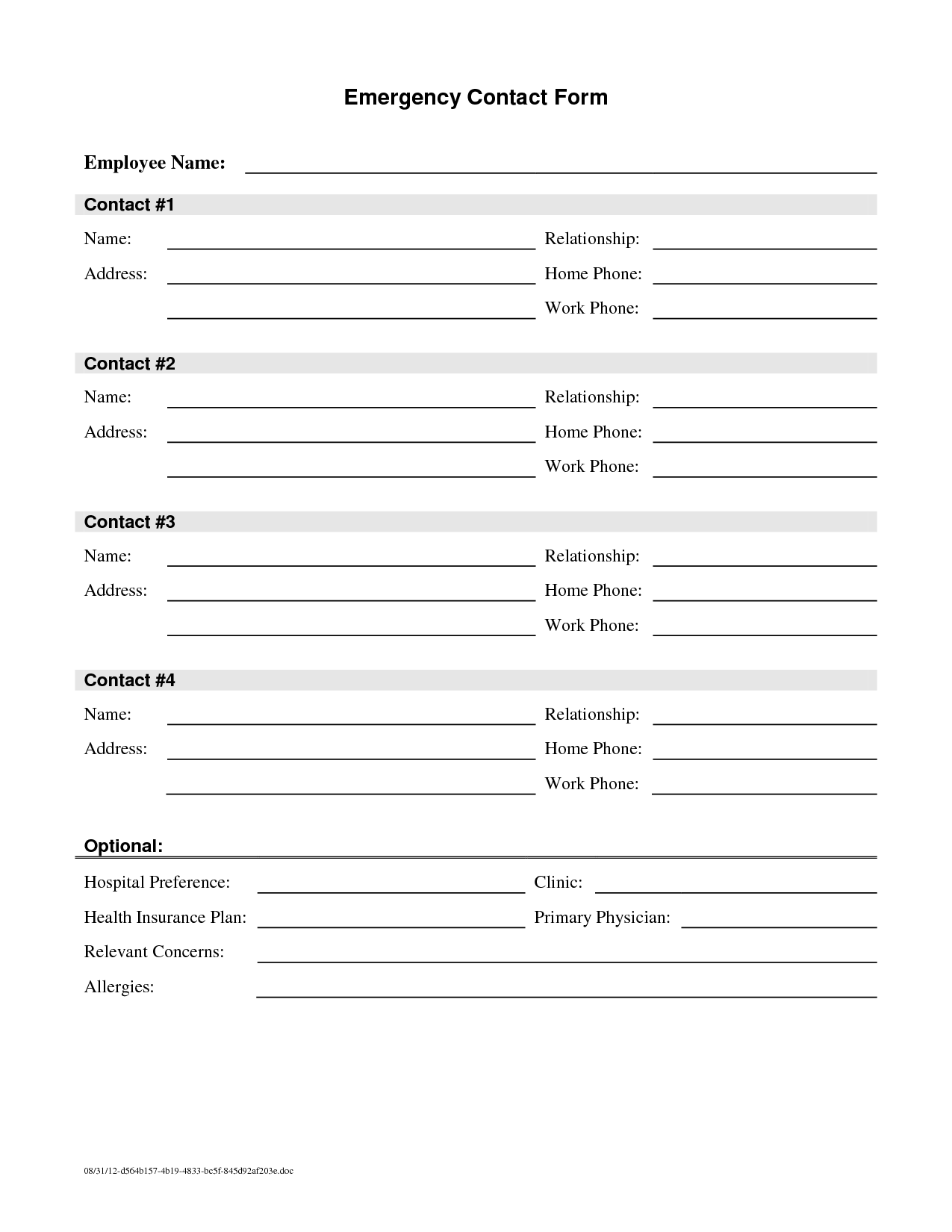 Free Printable Contact Information Forms