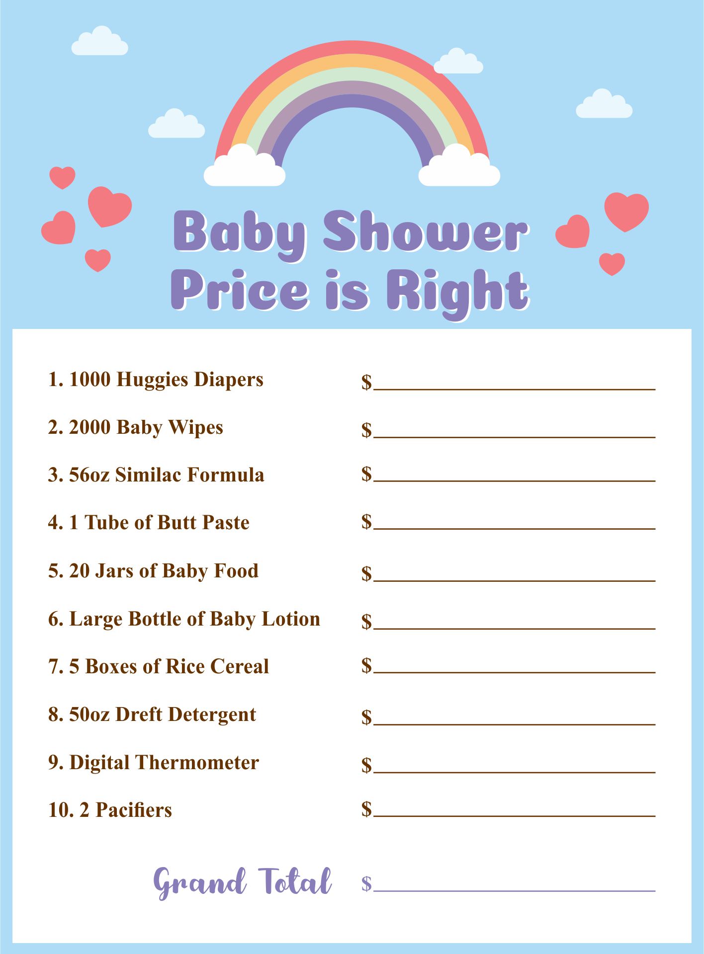 8 Best Images of Price Is Right Baby Shower Free Printables Price Is