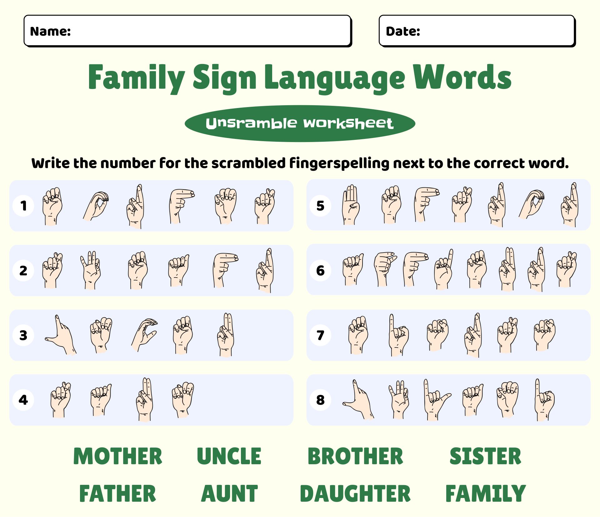 Free Sign Language Worksheets