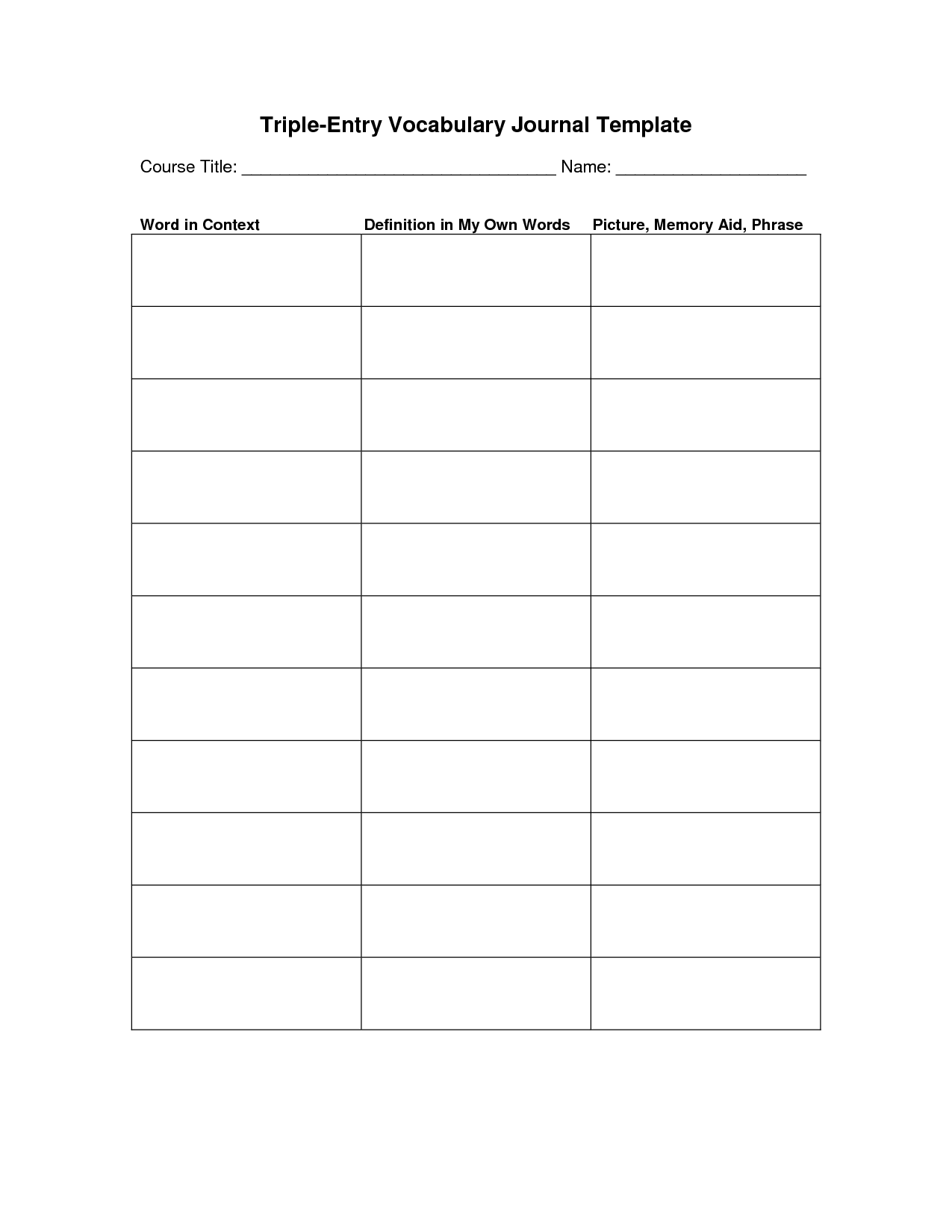 vocabulary journal template