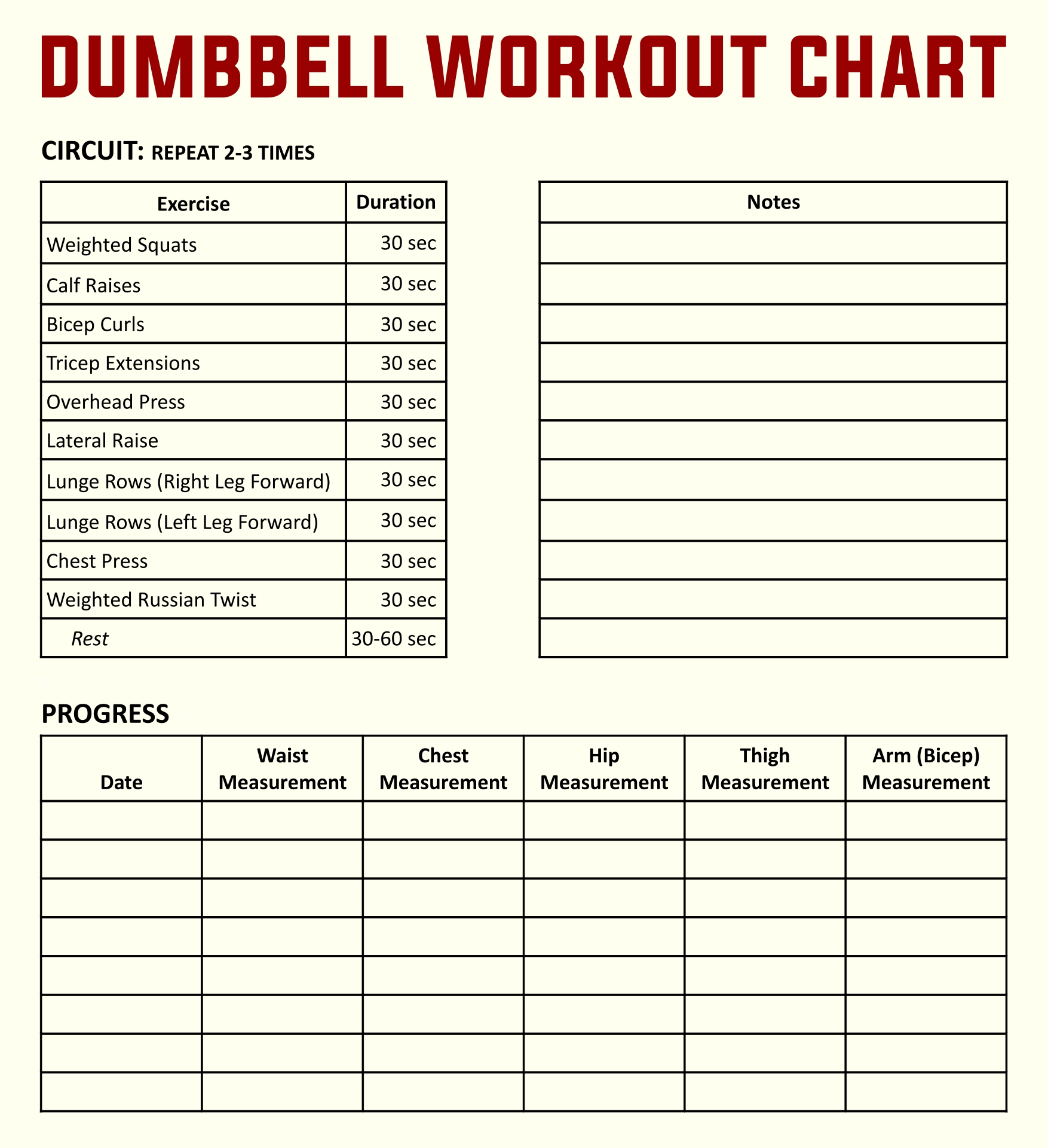 Free Workout Chart Printable